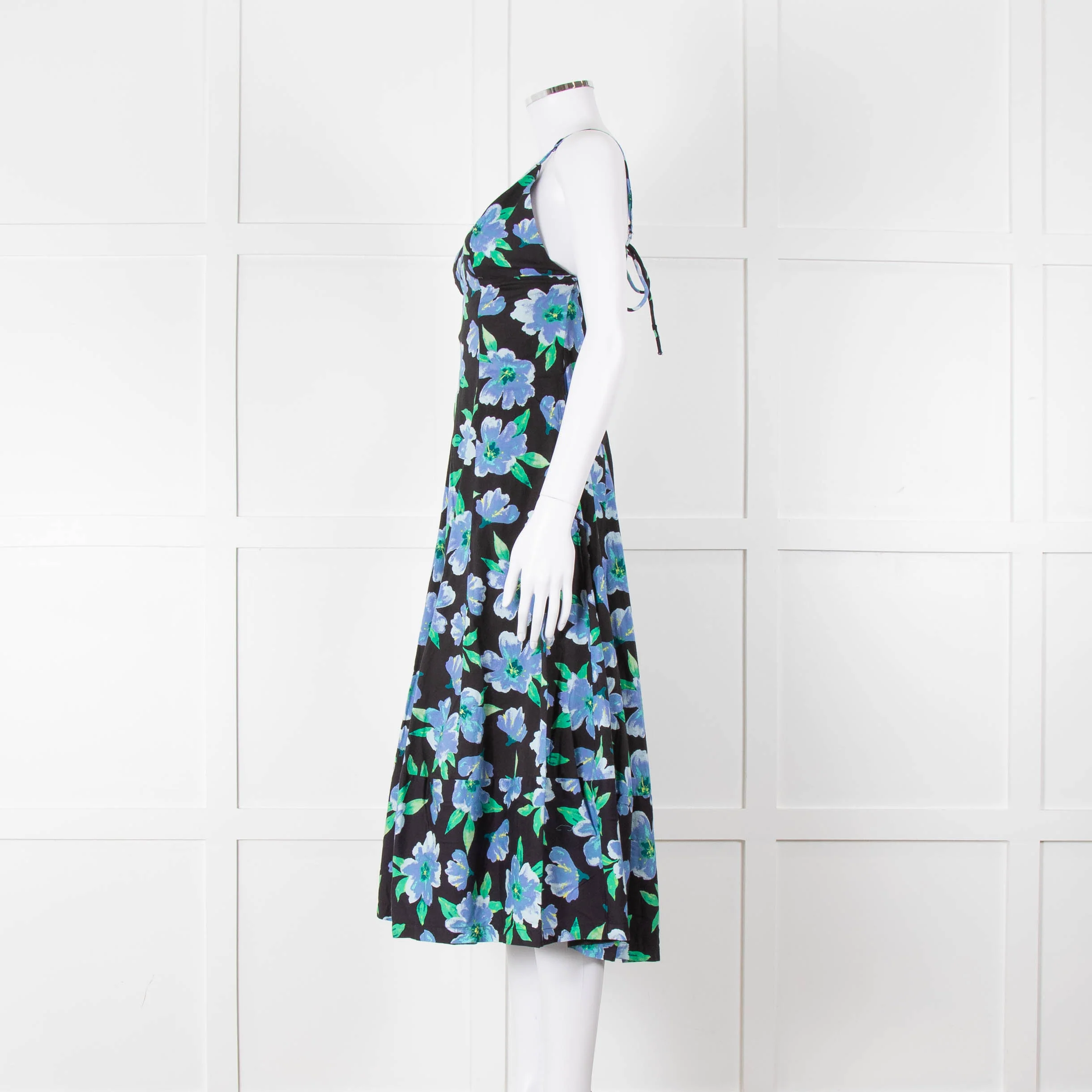 Free People Black Blue Floral Cotton Sleeveless Dress - Image 7