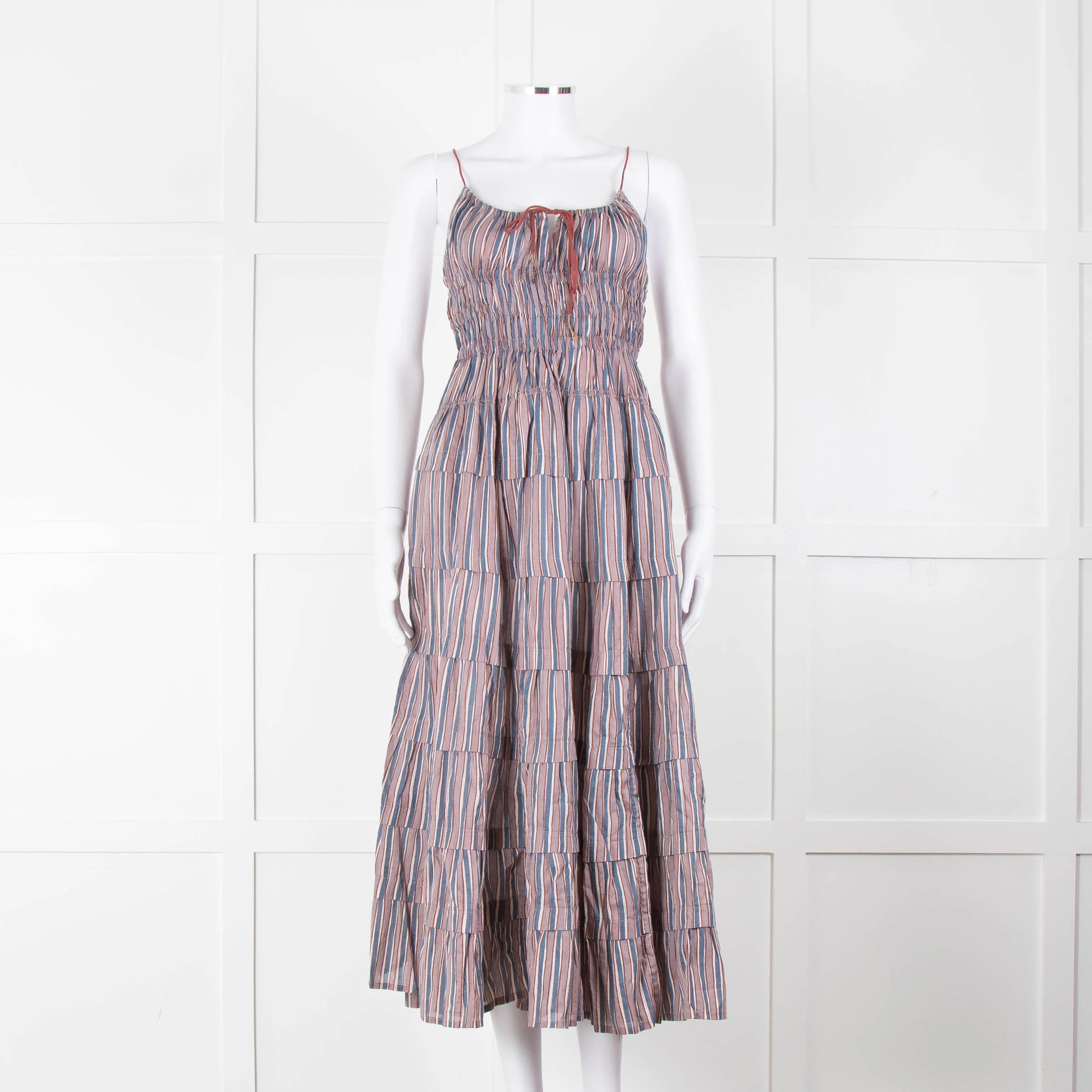 Free People Blue Lilac Striped Tiered Sleeveless Dress