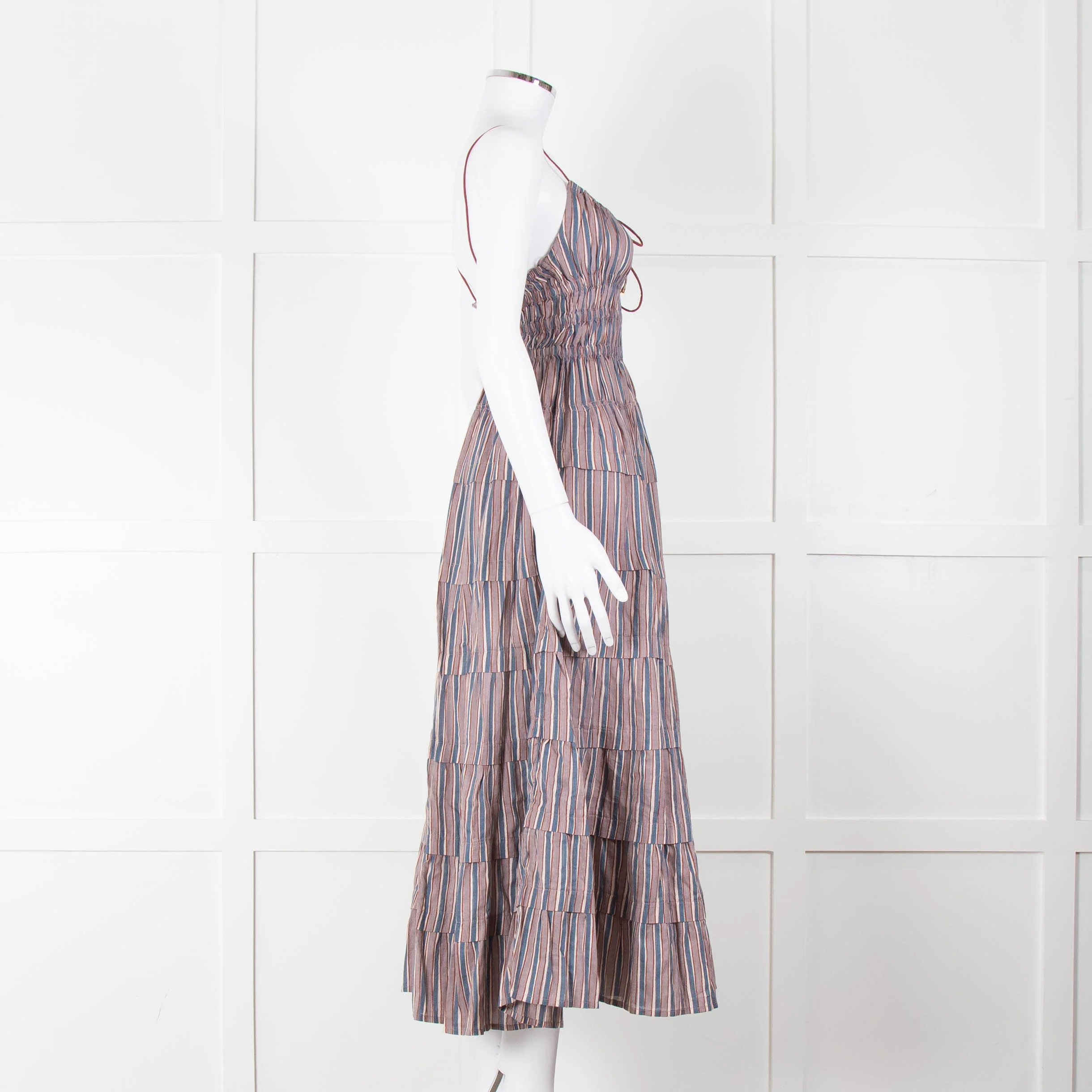 Free People Blue Lilac Striped Tiered Sleeveless Dress - Image 3