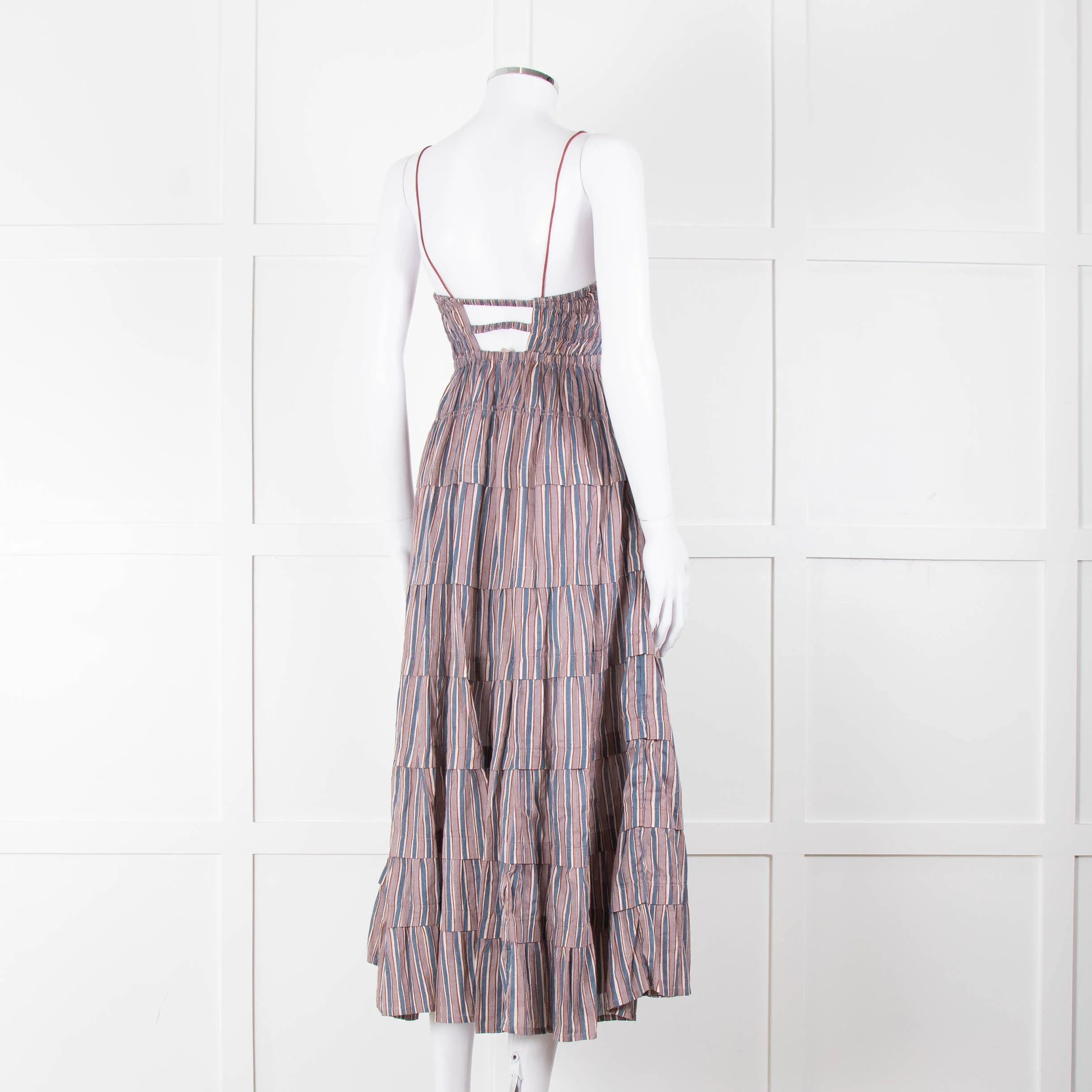 Free People Blue Lilac Striped Tiered Sleeveless Dress - Image 4