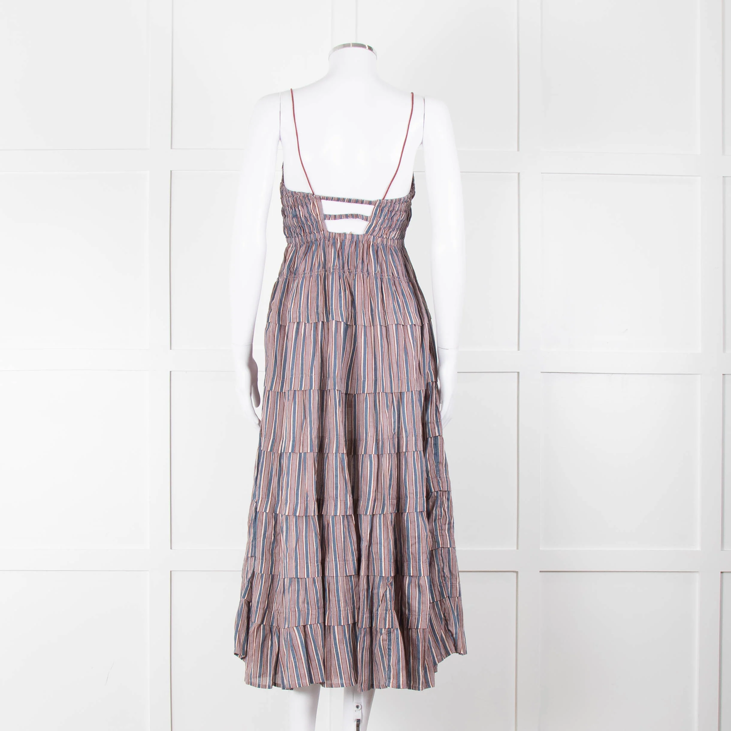 Free People Blue Lilac Striped Tiered Sleeveless Dress - Image 5