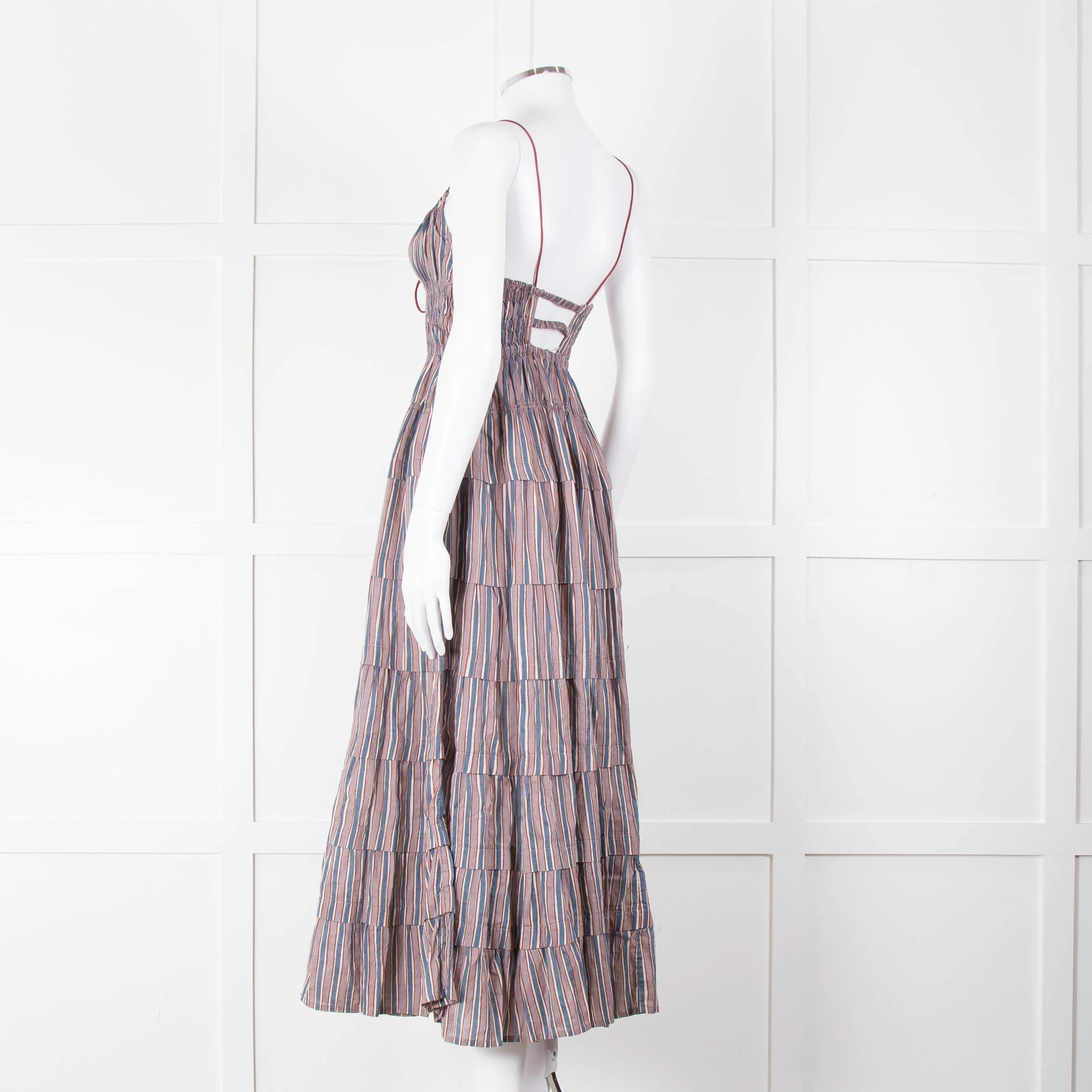 Free People Blue Lilac Striped Tiered Sleeveless Dress - Image 6