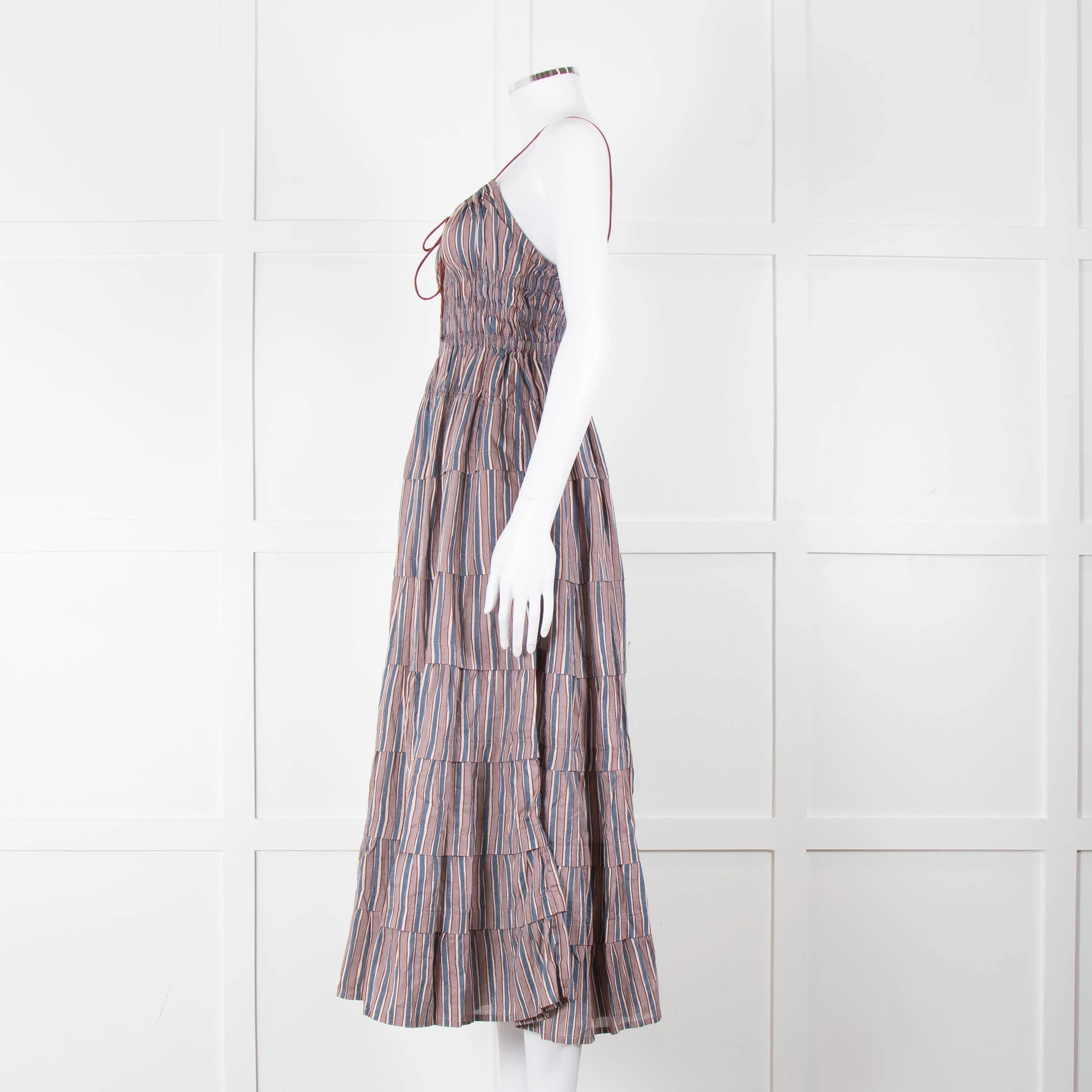 Free People Blue Lilac Striped Tiered Sleeveless Dress - Image 7