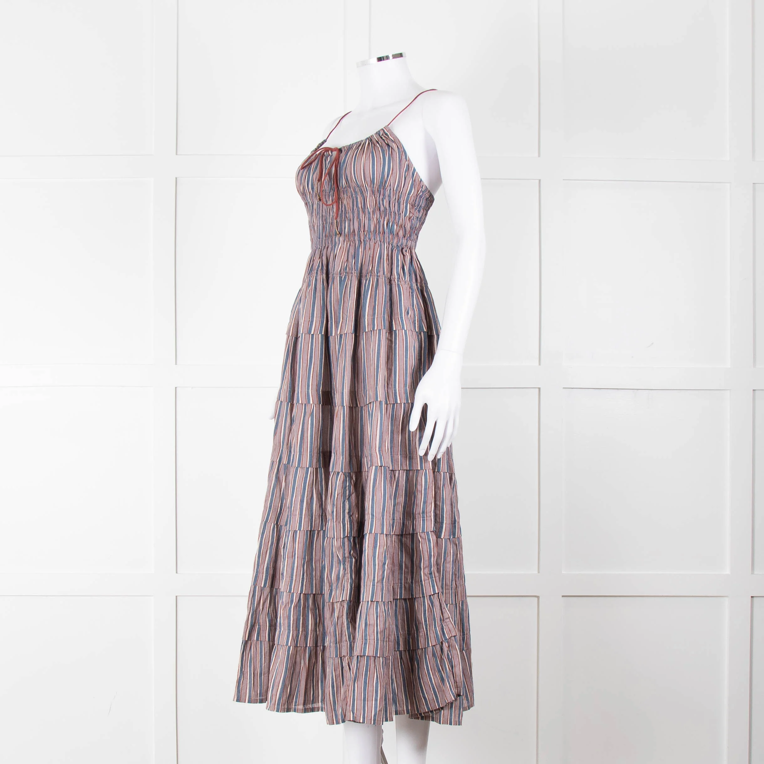 Free People Blue Lilac Striped Tiered Sleeveless Dress - Image 8
