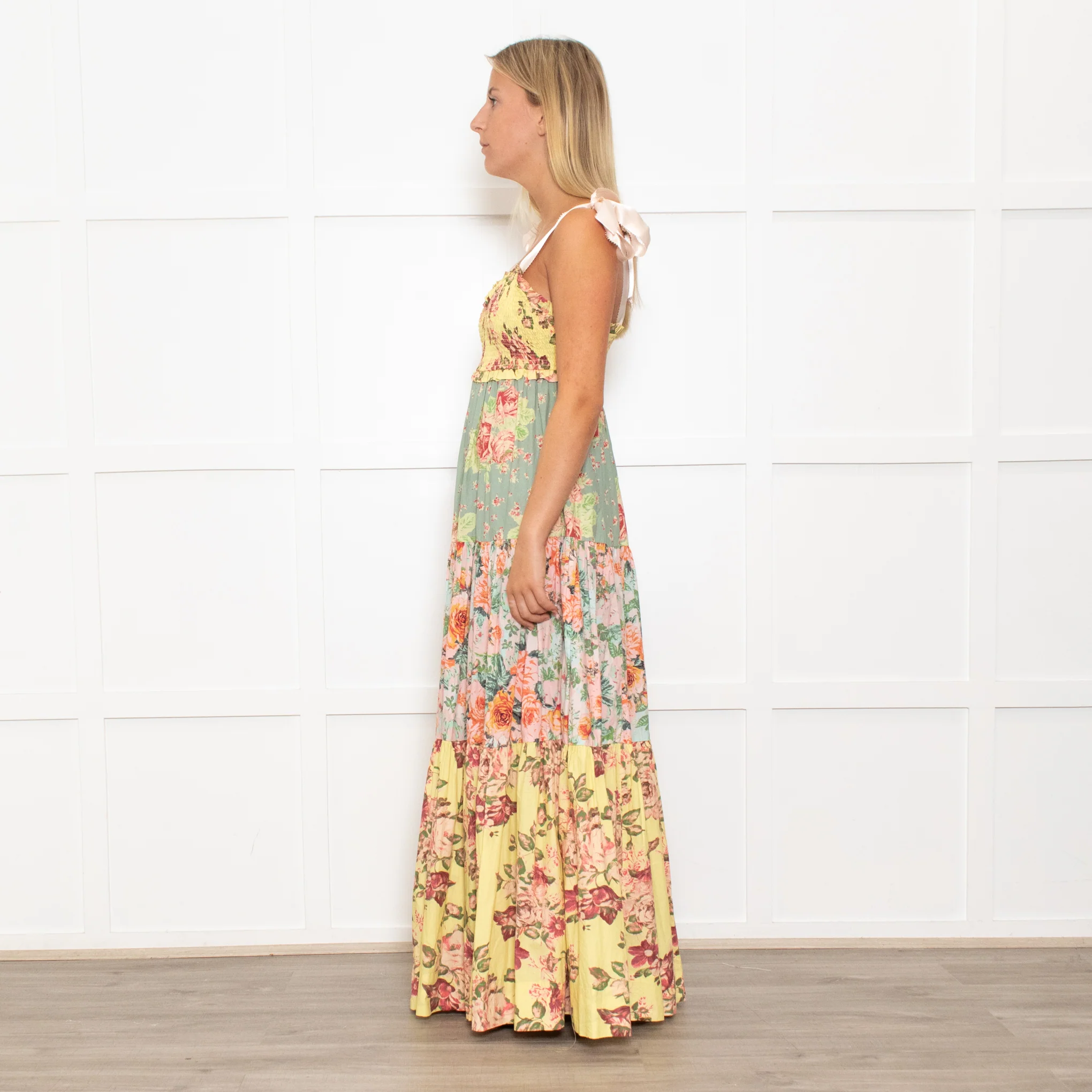 Free People Floral Tiered Smocked Bodice Midi Dress - Image 3