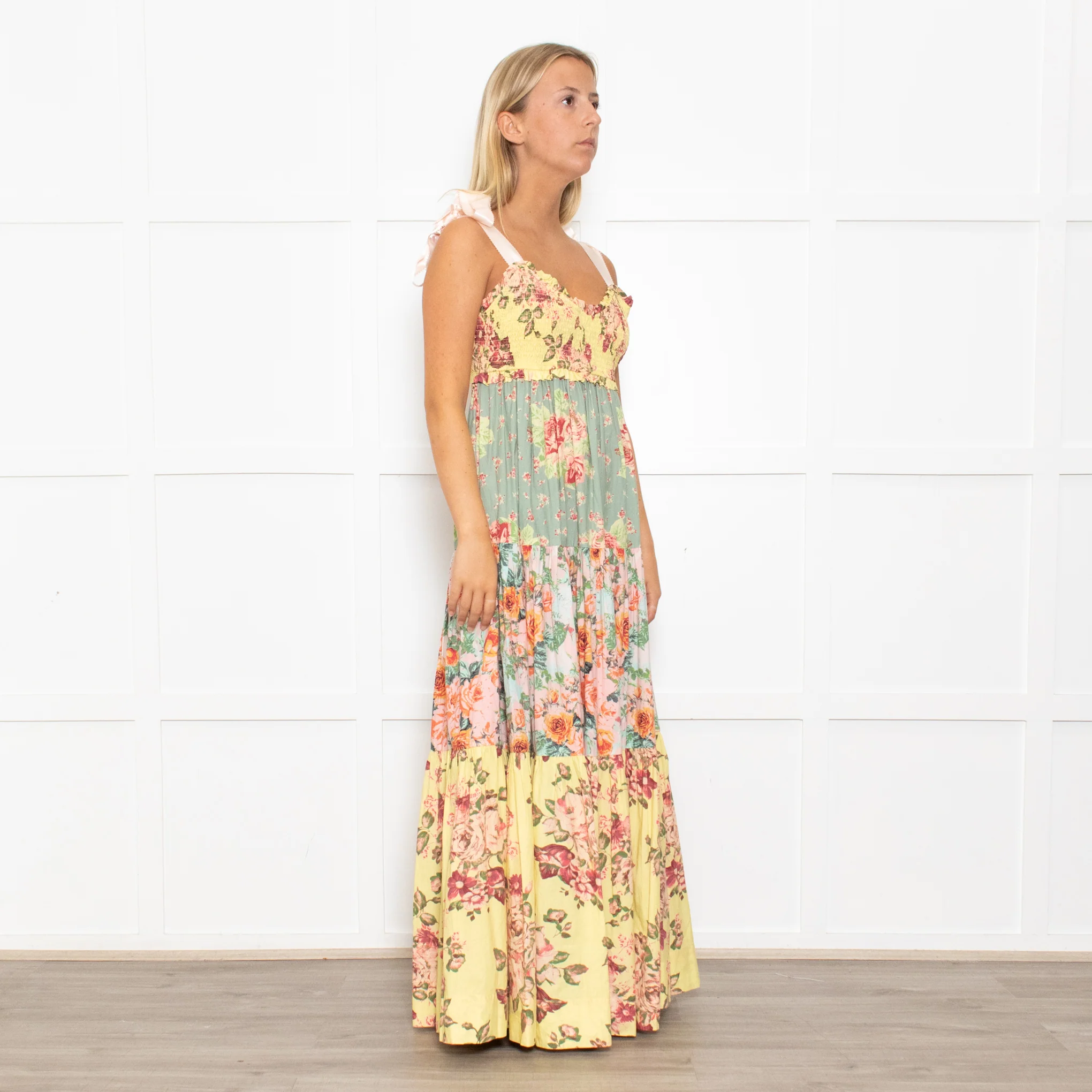 Free People Floral Tiered Smocked Bodice Midi Dress - Image 6