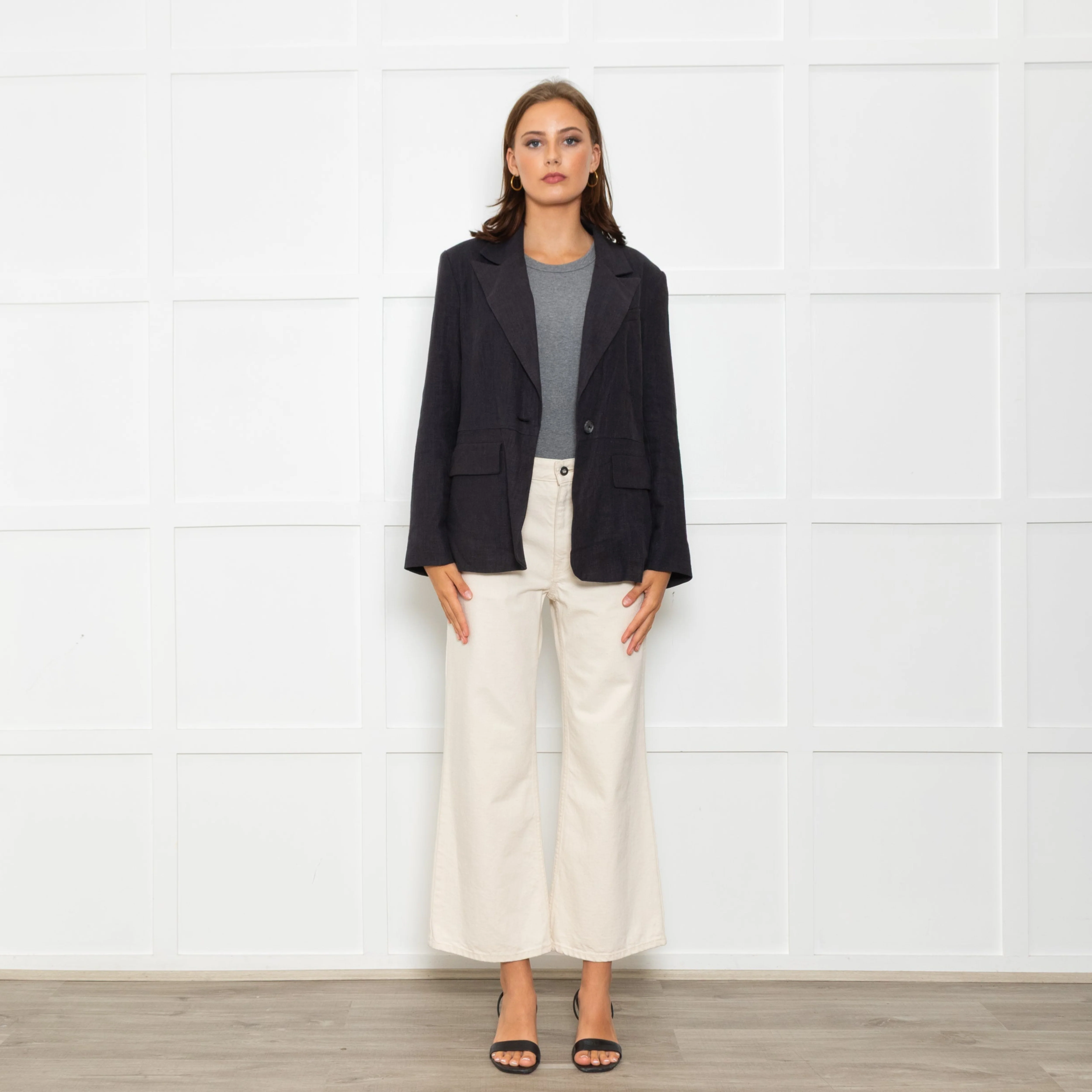 Free People Black Linen Blazer Jacket