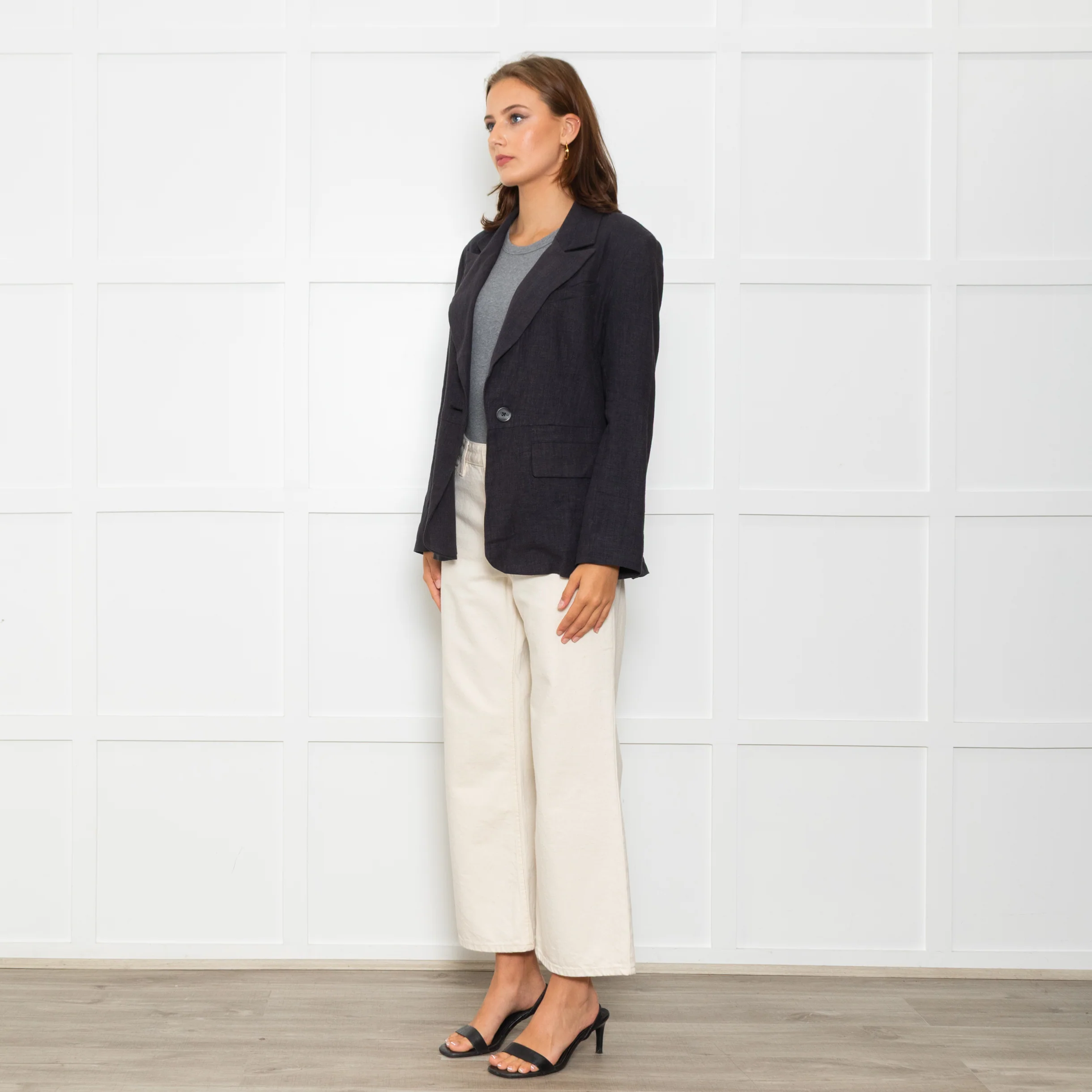 Free People Black Linen Blazer Jacket - Image 3