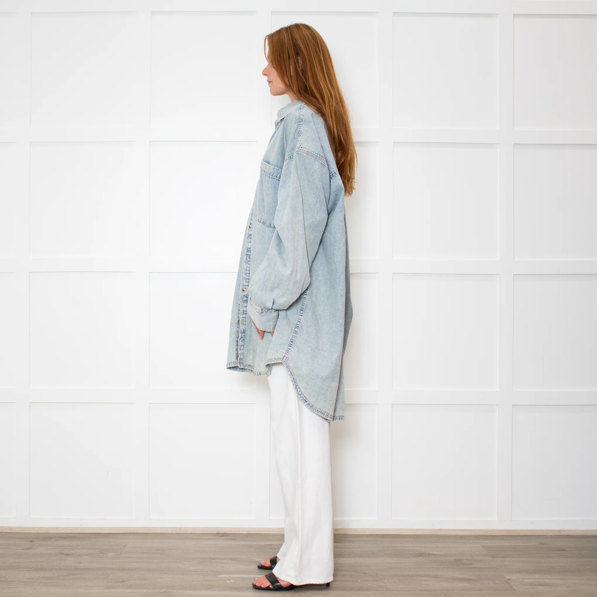 Free People Pale Wash Oversized Denim Shirt - Image 4