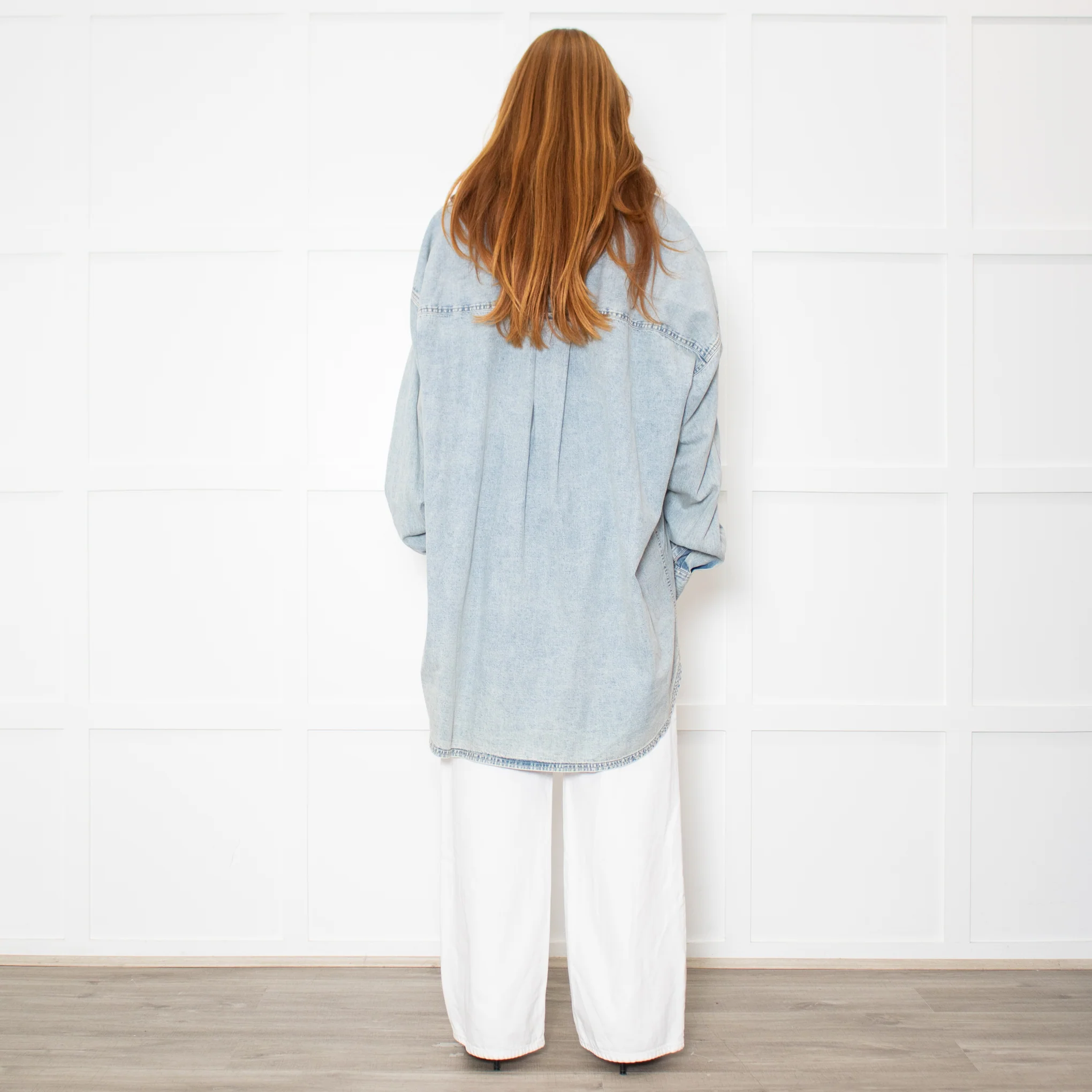 Free People Pale Wash Oversized Denim Shirt - Image 5
