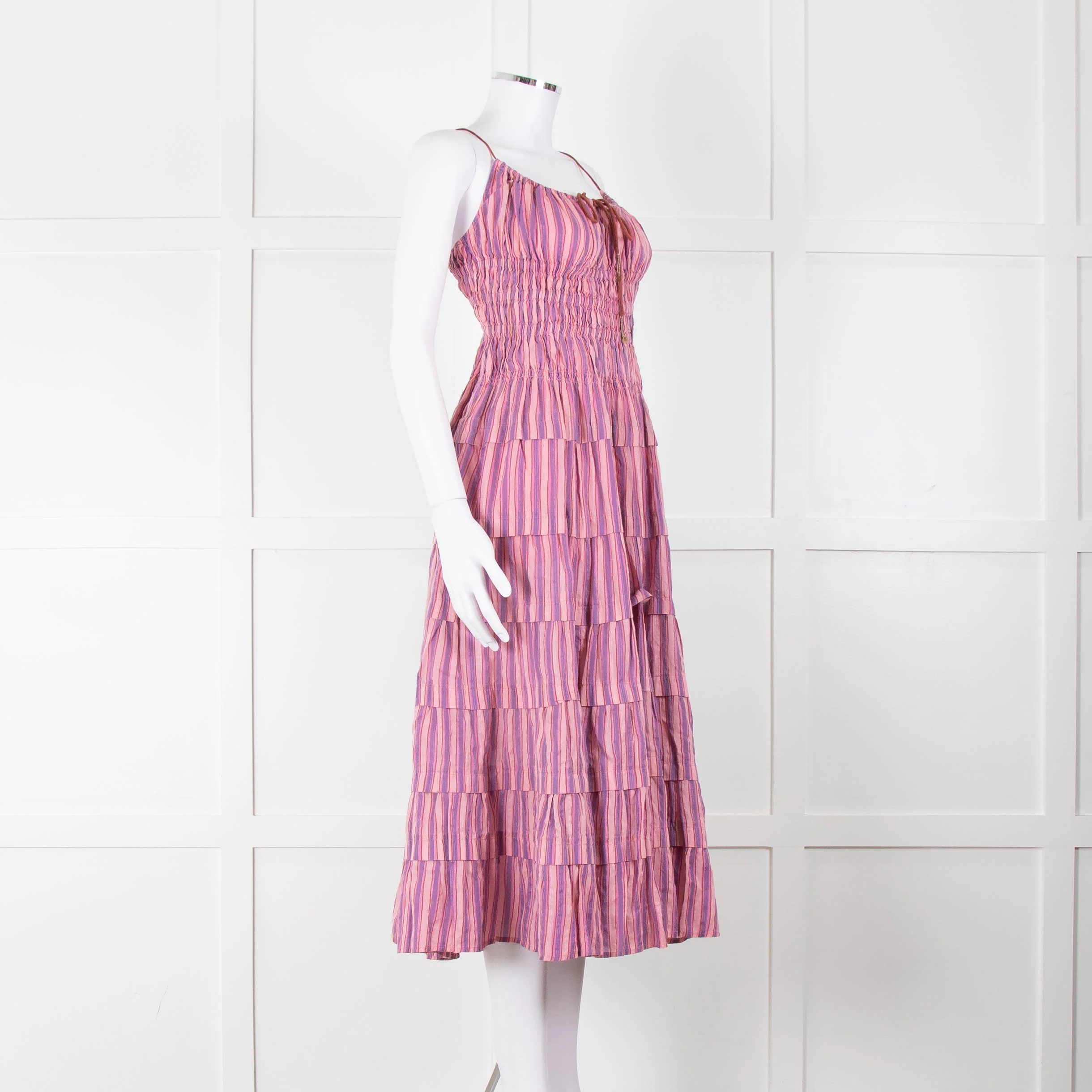 Free People Pink Purple Striped Tiered Sleeveless Dress - Image 2