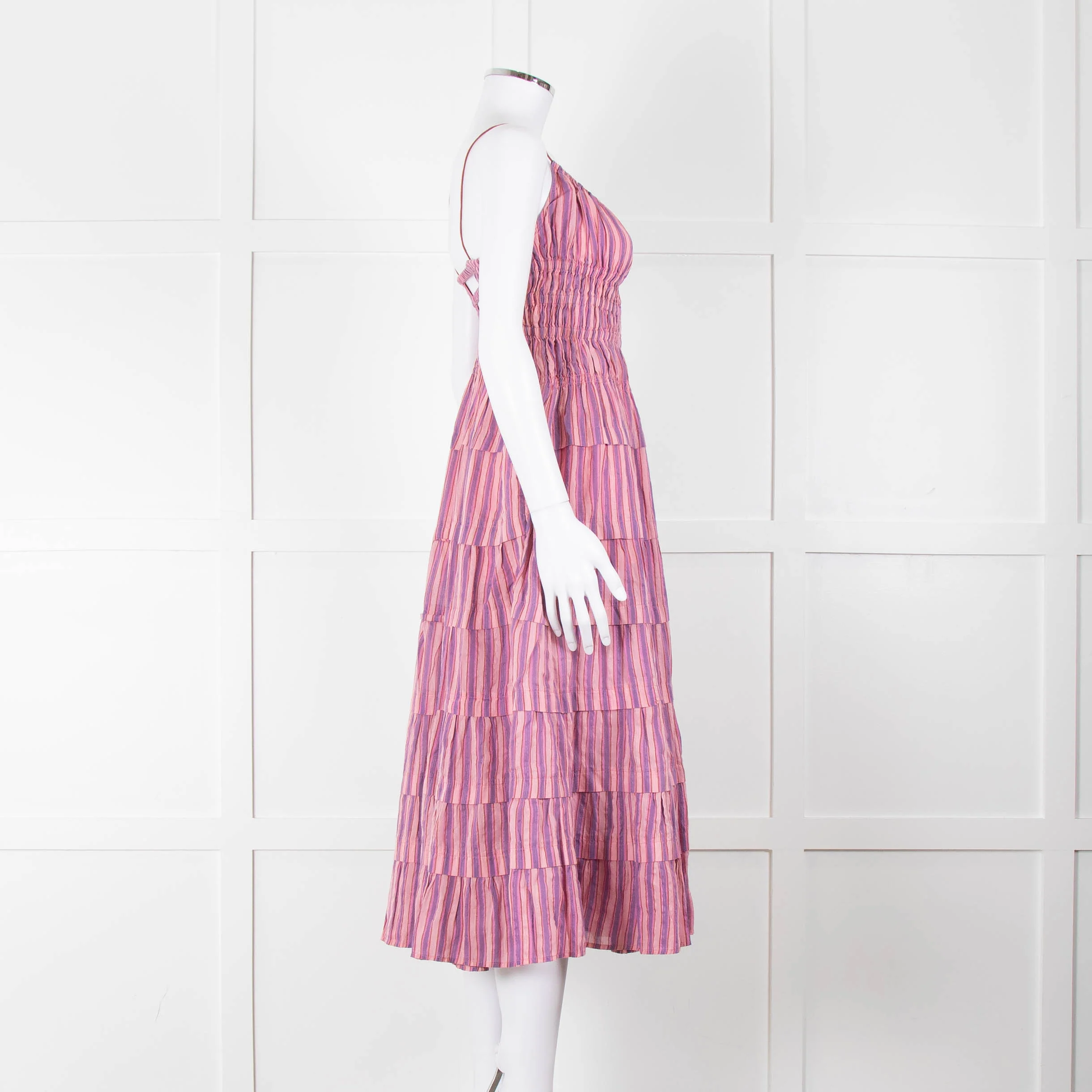 Free People Pink Purple Striped Tiered Sleeveless Dress - Image 3