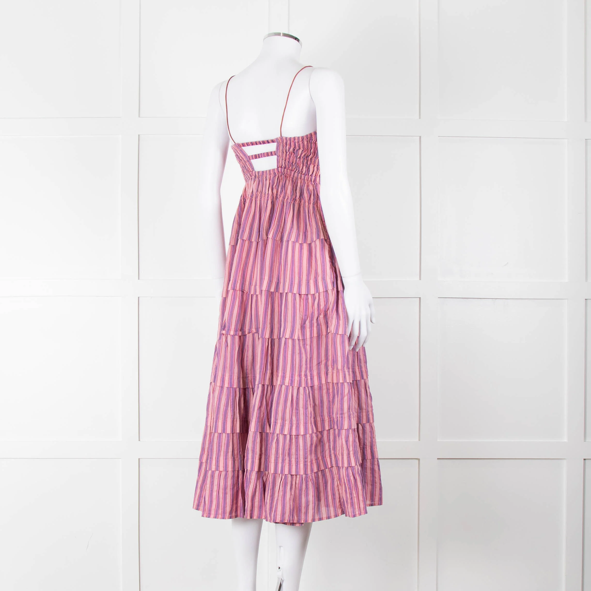 Free People Pink Purple Striped Tiered Sleeveless Dress - Image 4