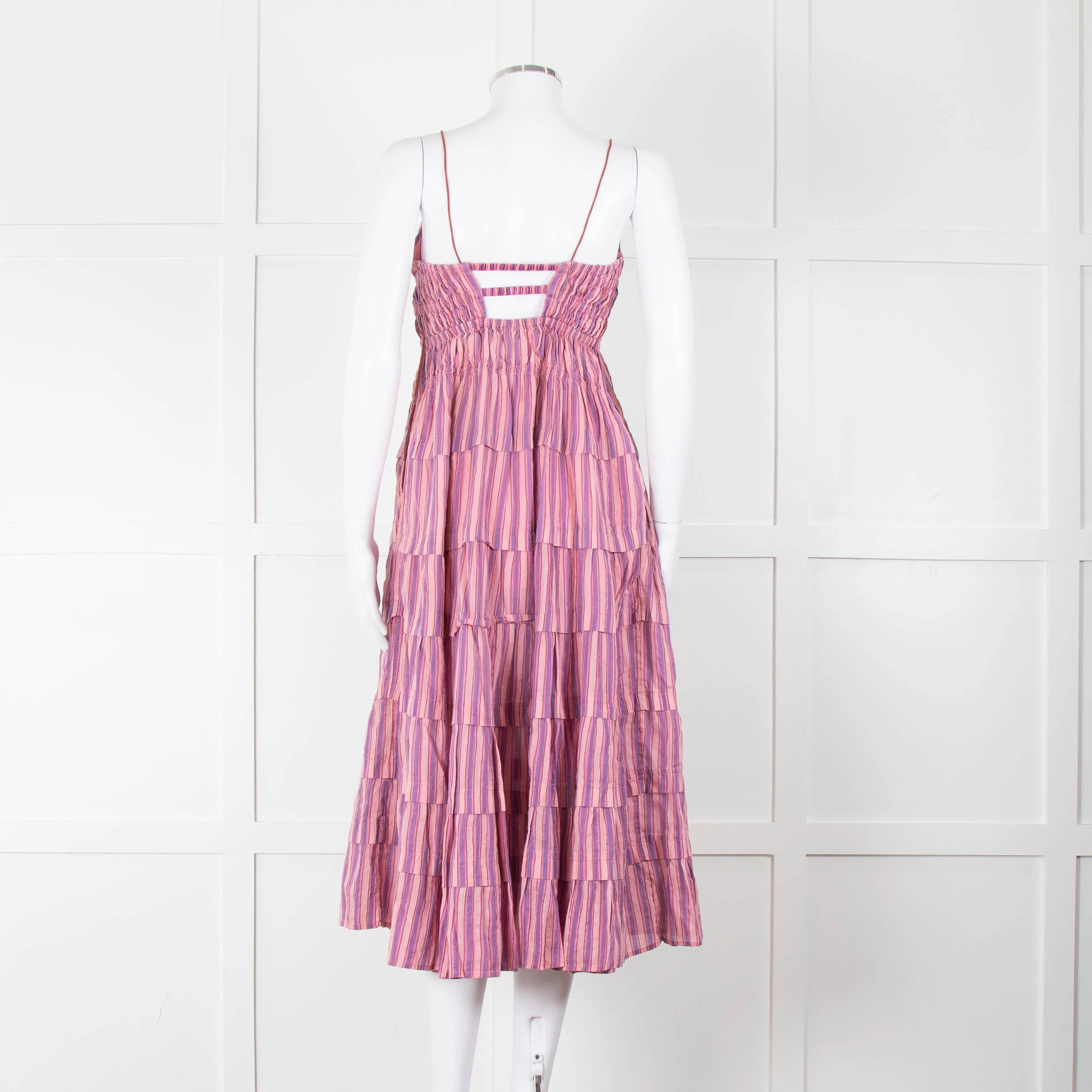 Free People Pink Purple Striped Tiered Sleeveless Dress - Image 5
