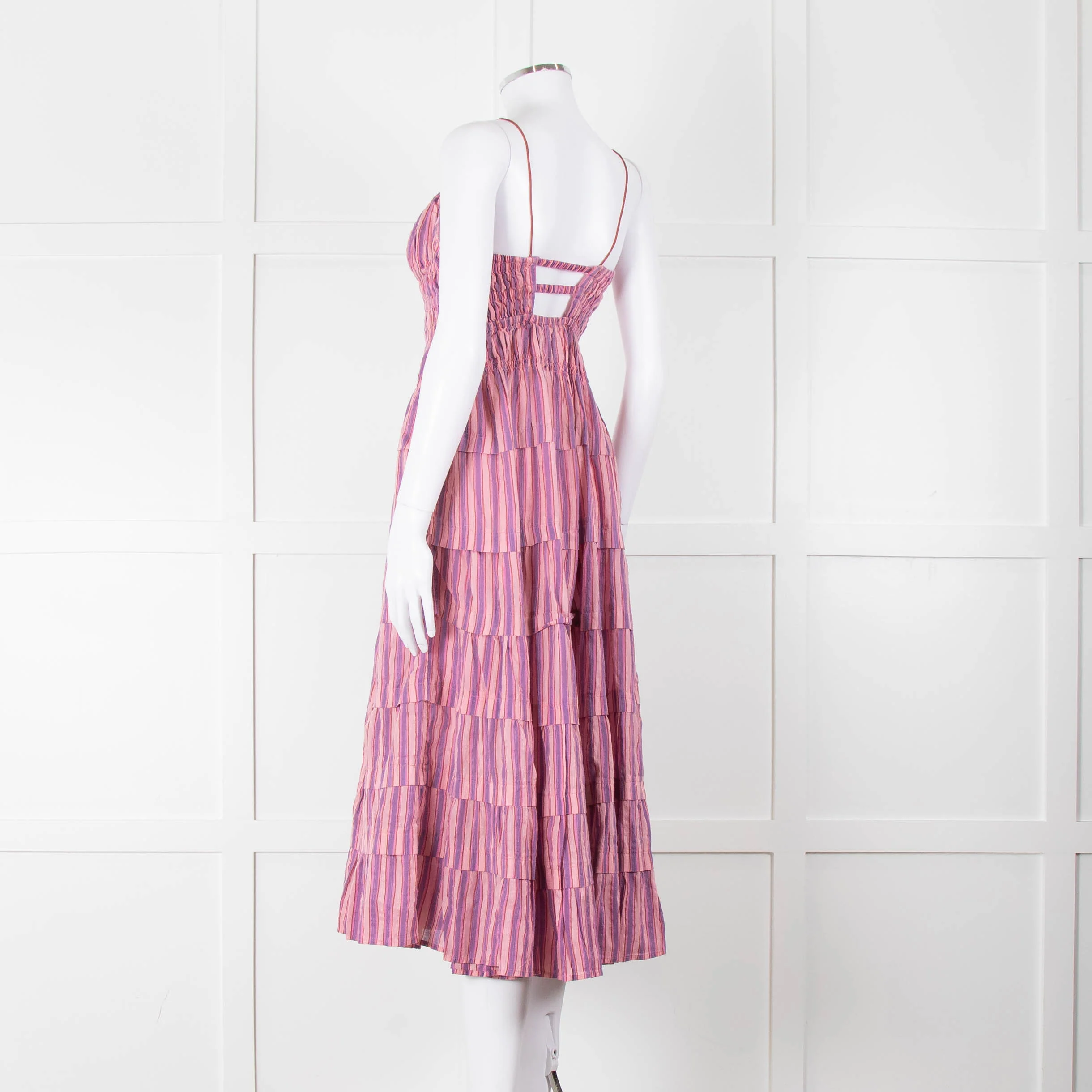 Free People Pink Purple Striped Tiered Sleeveless Dress - Image 6