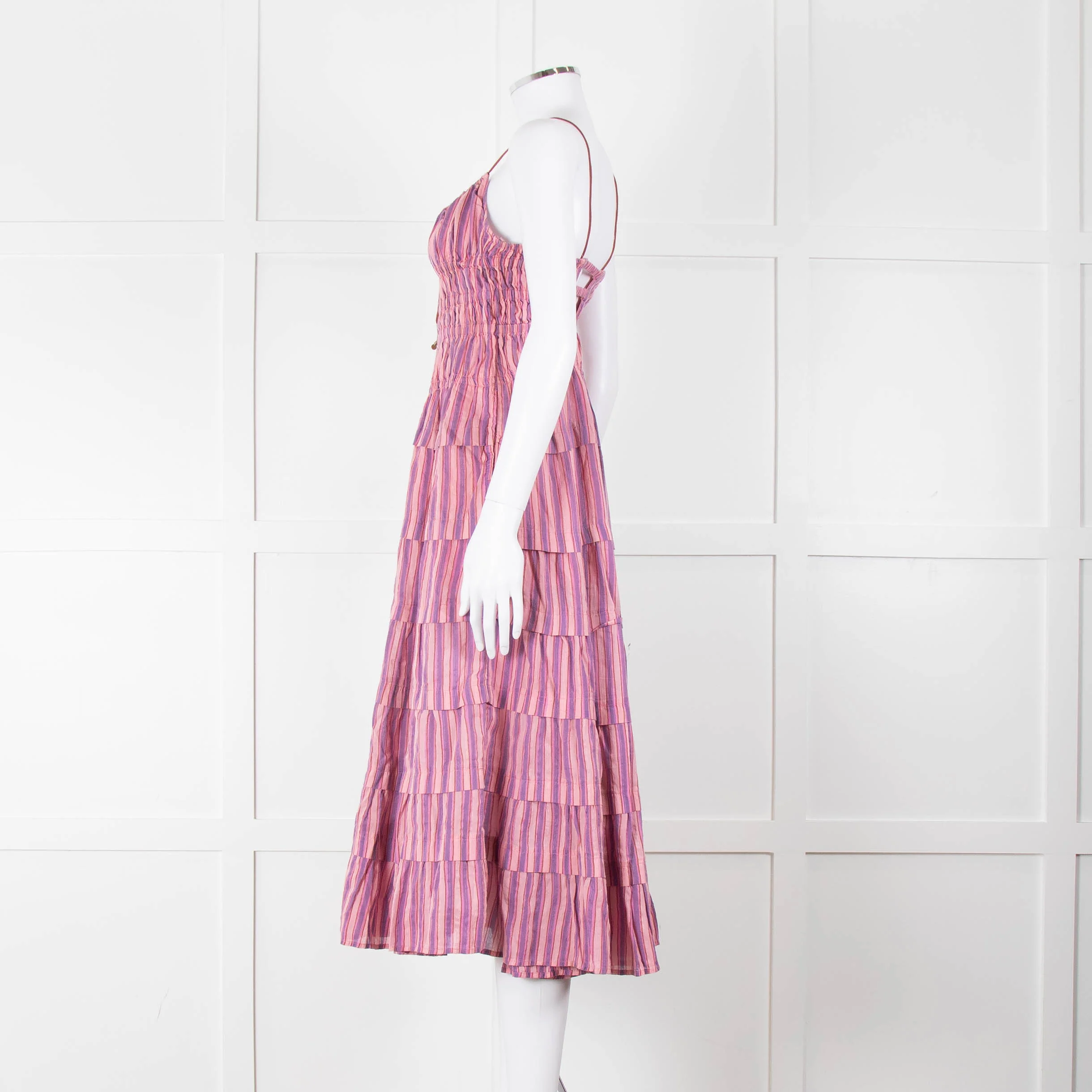 Free People Pink Purple Striped Tiered Sleeveless Dress - Image 7