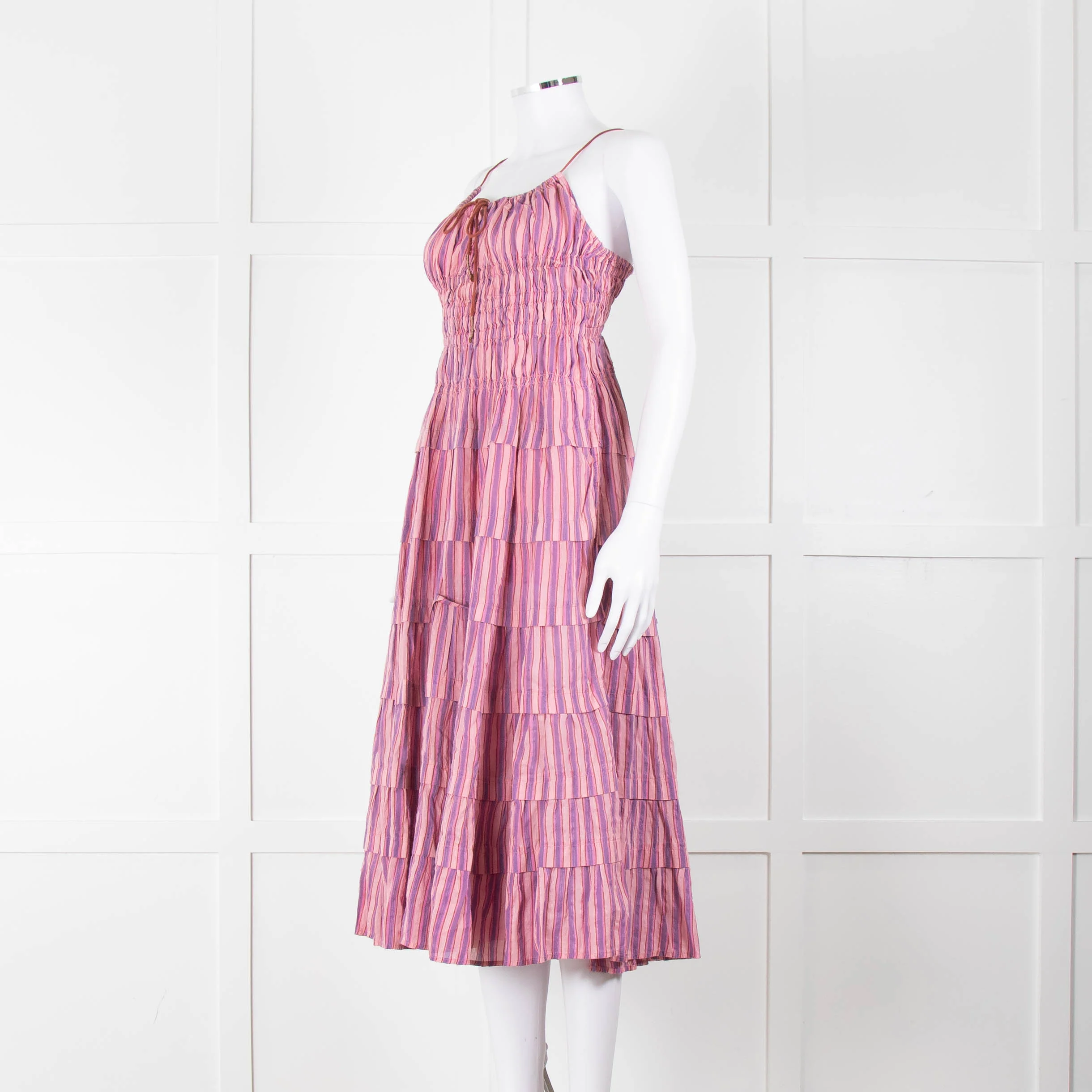 Free People Pink Purple Striped Tiered Sleeveless Dress - Image 8