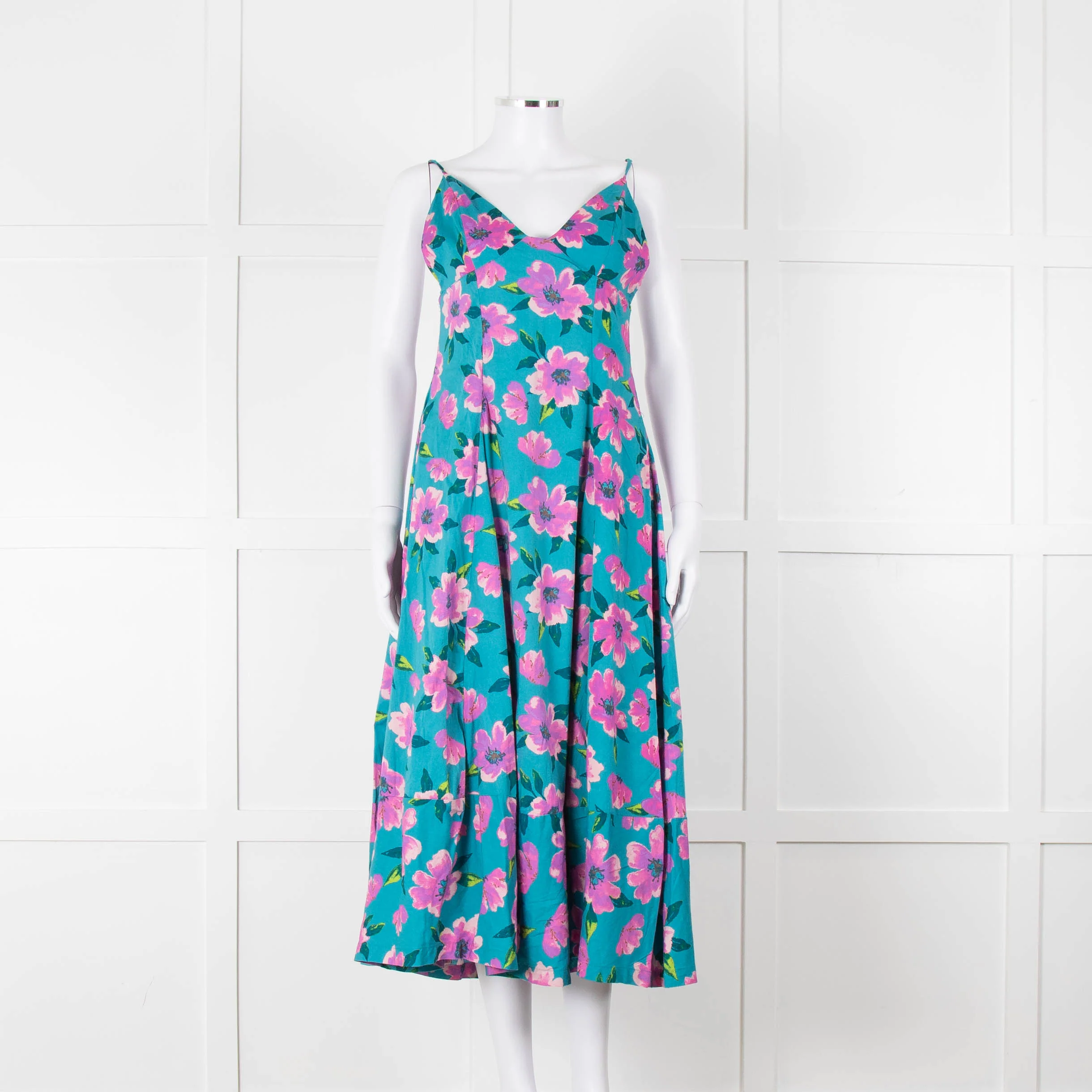 Free People Turquoise Pink Floral Sleeveless Cotton Dress