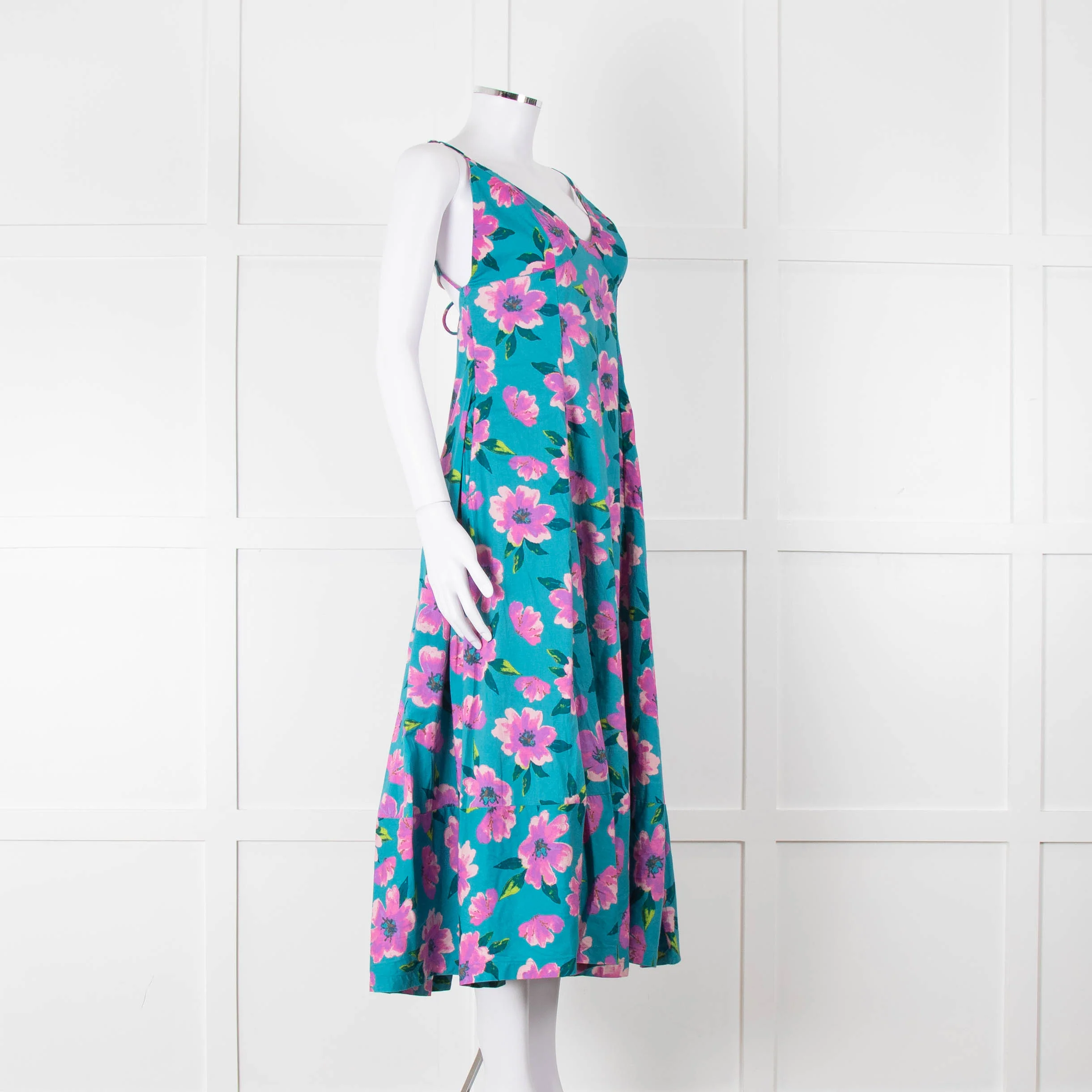 Free People Turquoise Pink Floral Sleeveless Cotton Dress - Image 2
