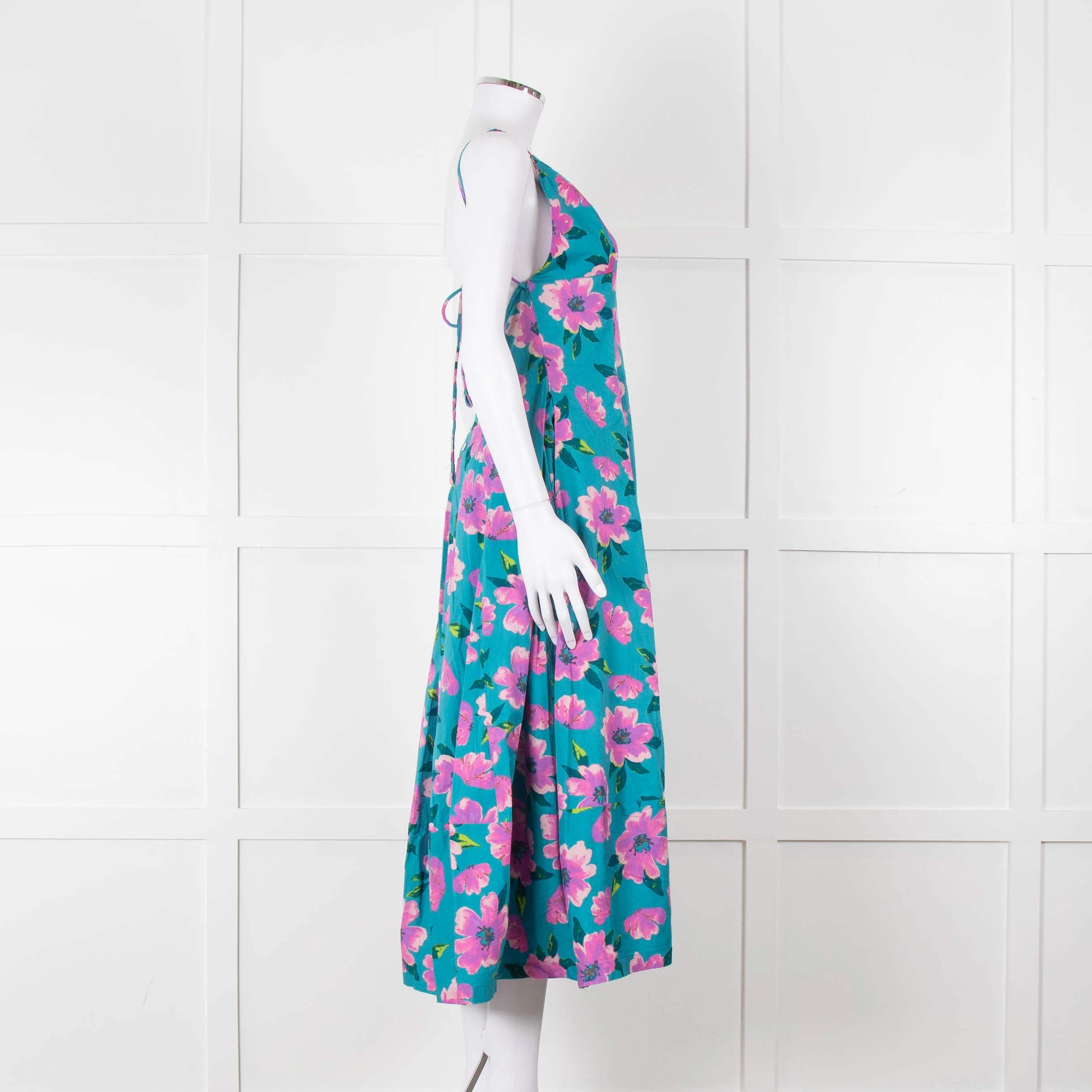 Free People Turquoise Pink Floral Sleeveless Cotton Dress - Image 3