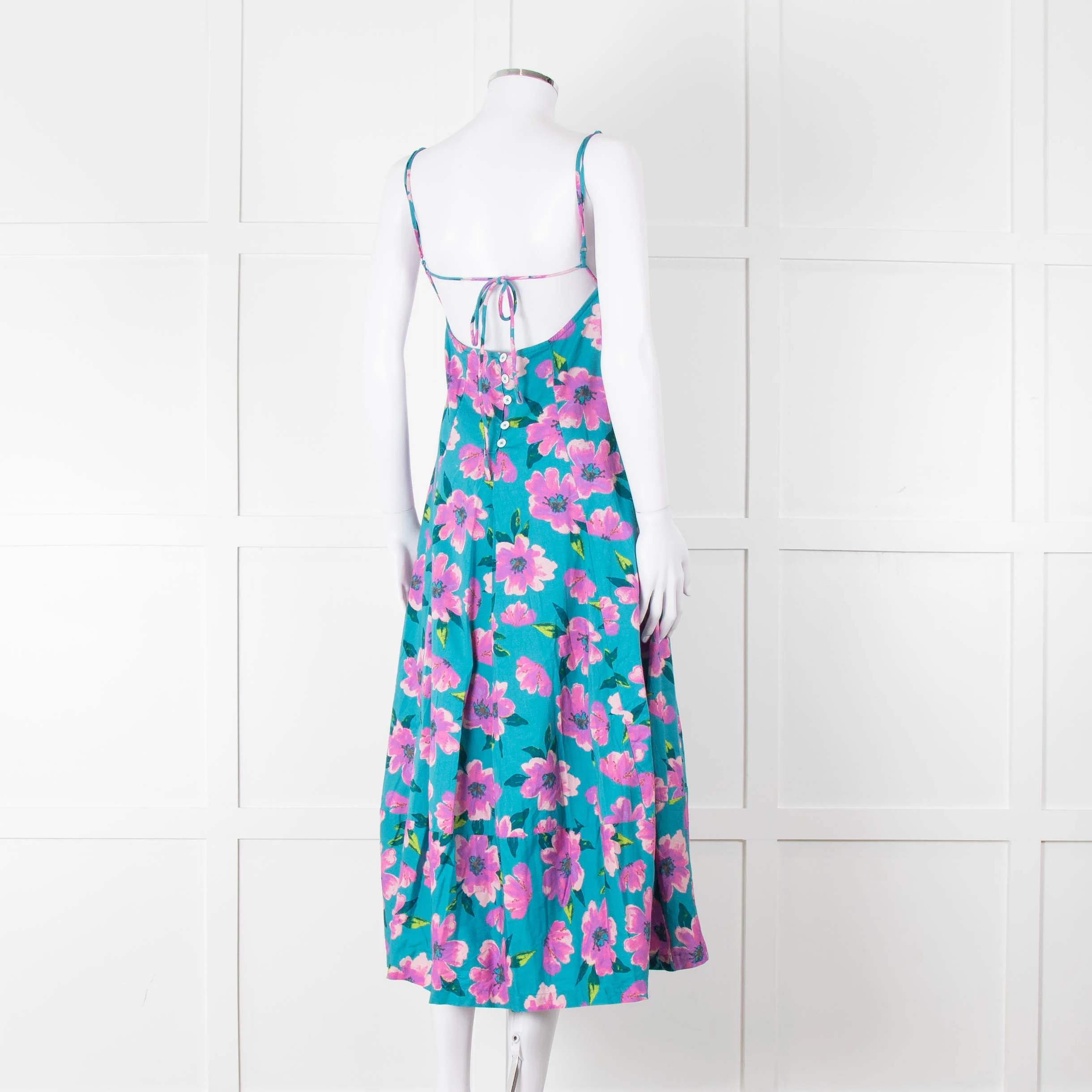 Free People Turquoise Pink Floral Sleeveless Cotton Dress - Image 4
