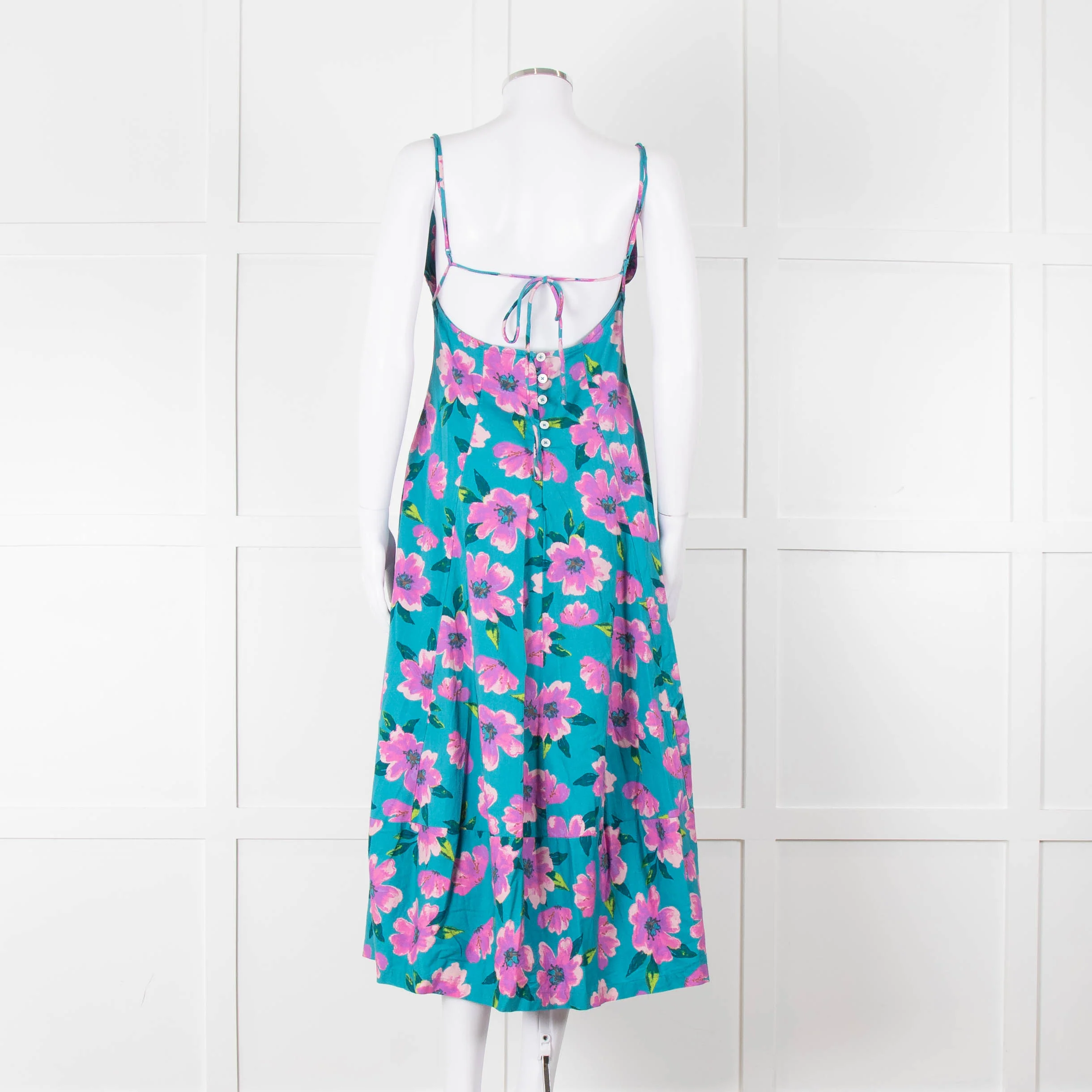 Free People Turquoise Pink Floral Sleeveless Cotton Dress - Image 5