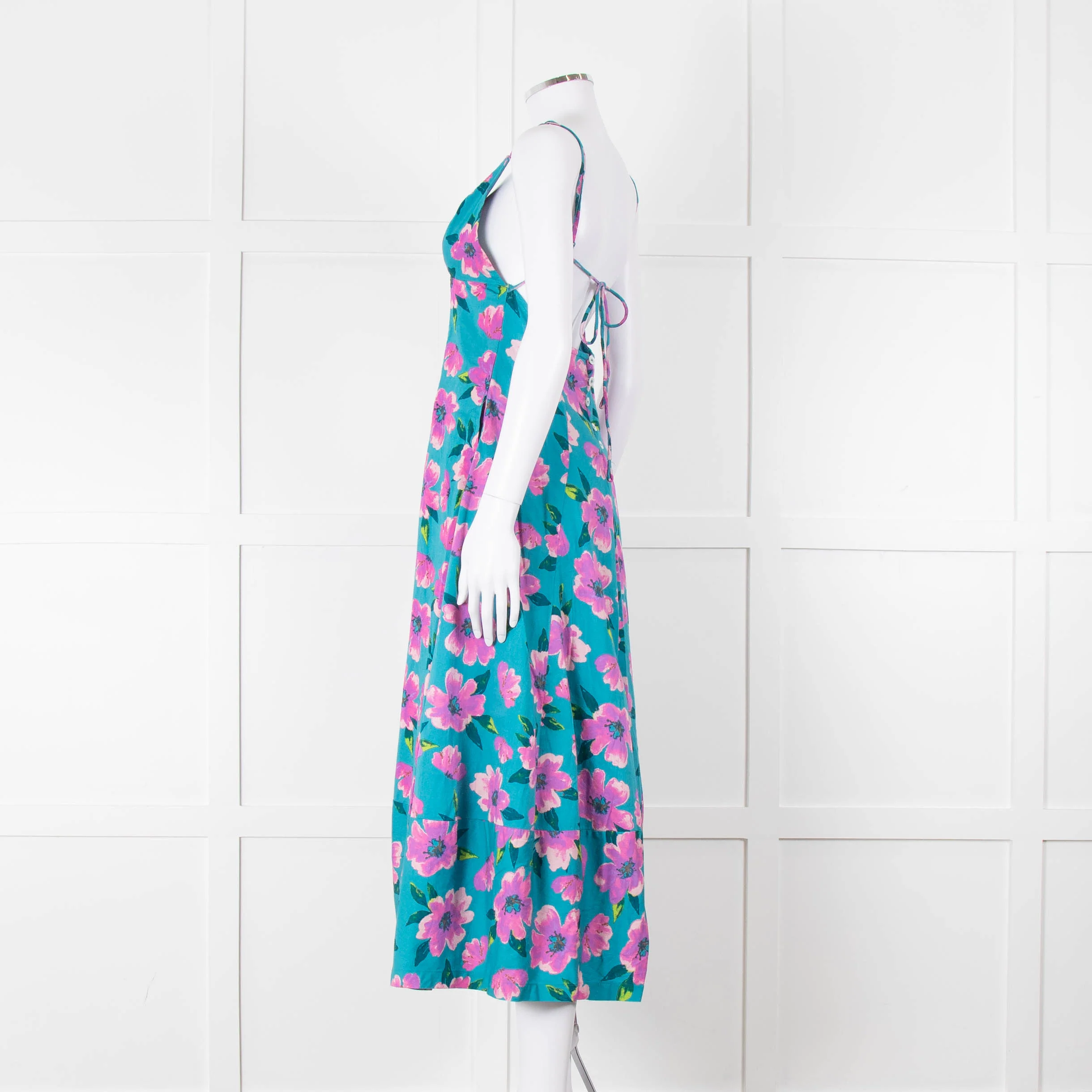 Free People Turquoise Pink Floral Sleeveless Cotton Dress - Image 6