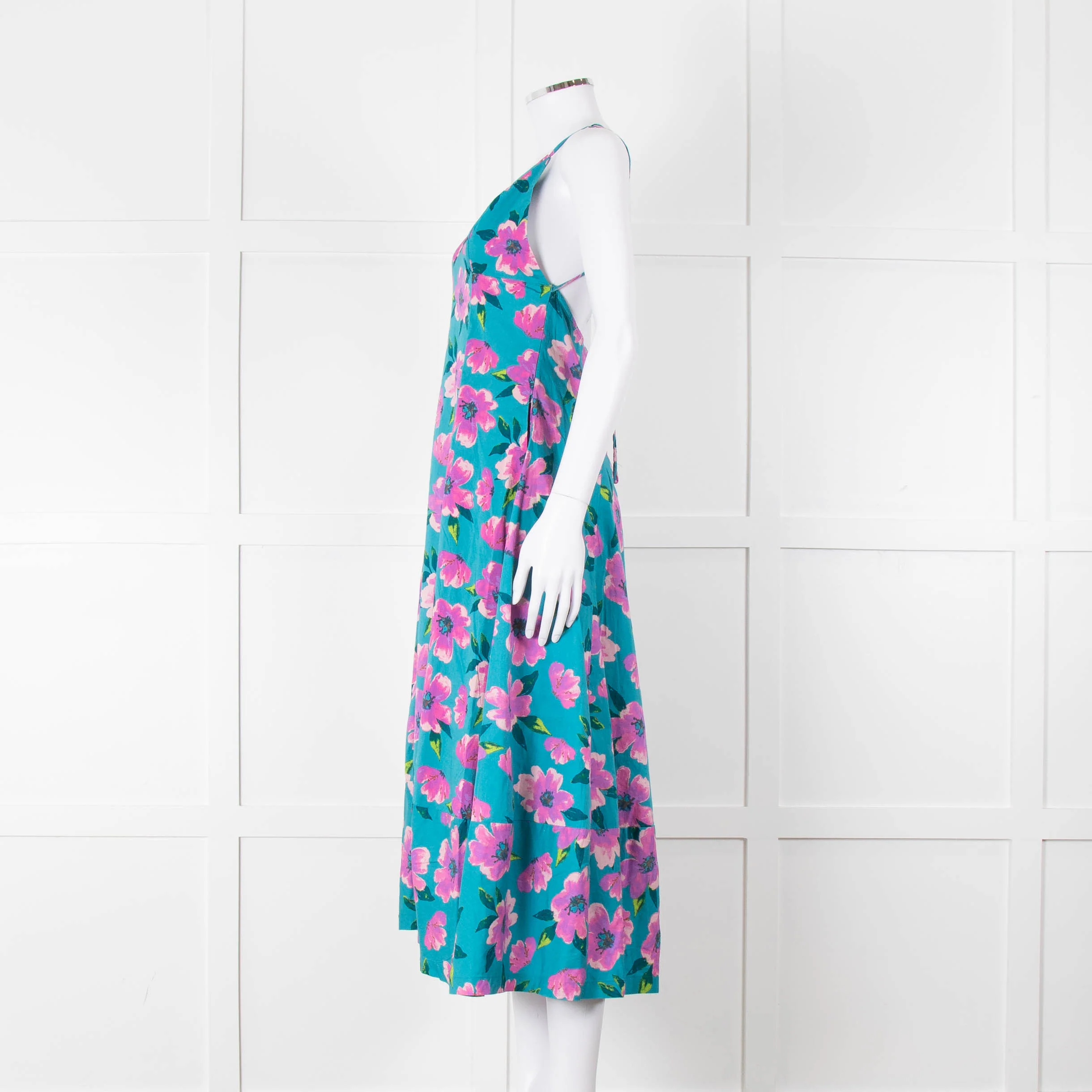 Free People Turquoise Pink Floral Sleeveless Cotton Dress - Image 7