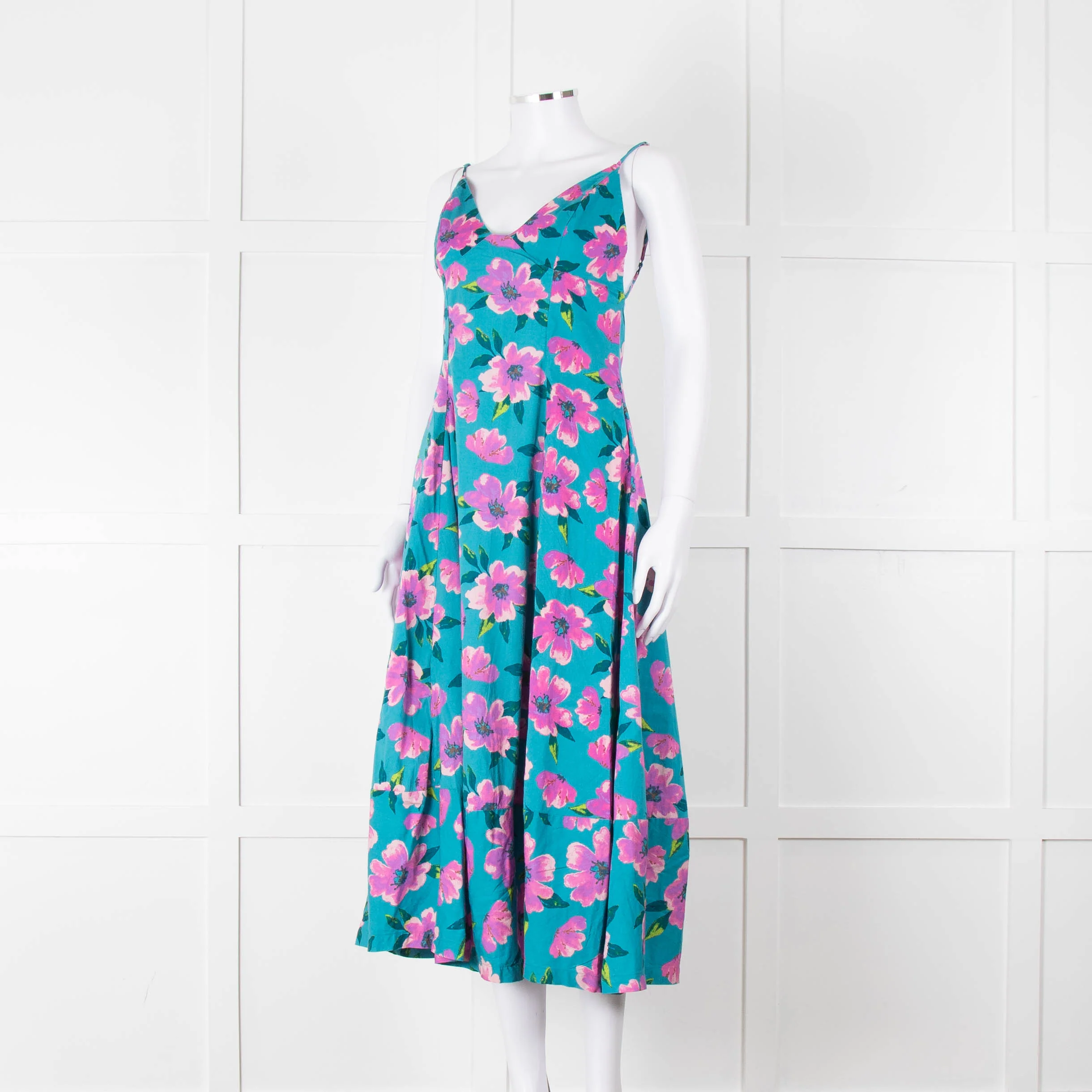 Free People Turquoise Pink Floral Sleeveless Cotton Dress - Image 8
