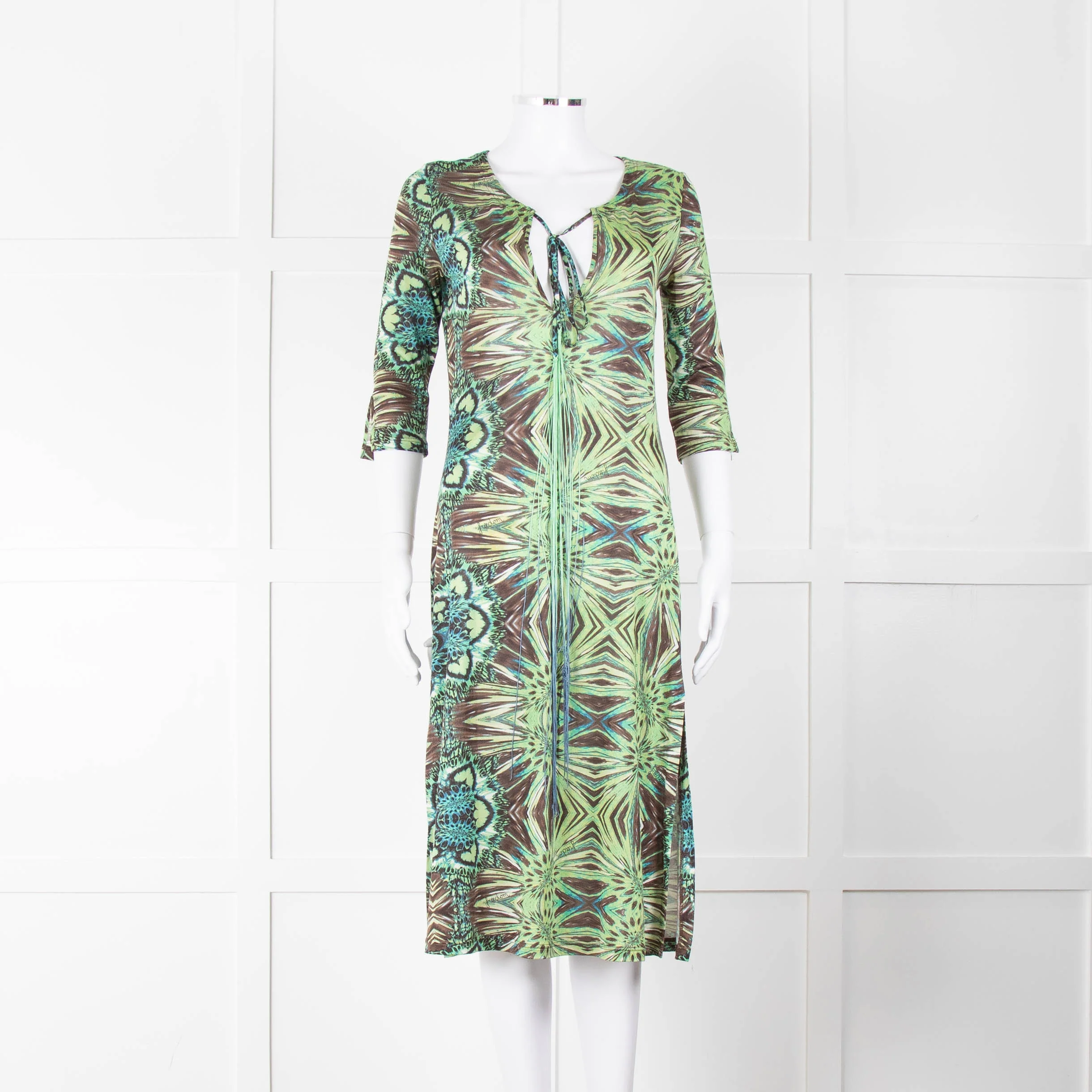 Roberto Cavalli Freedom Green Brown Print Cover Up Dress
