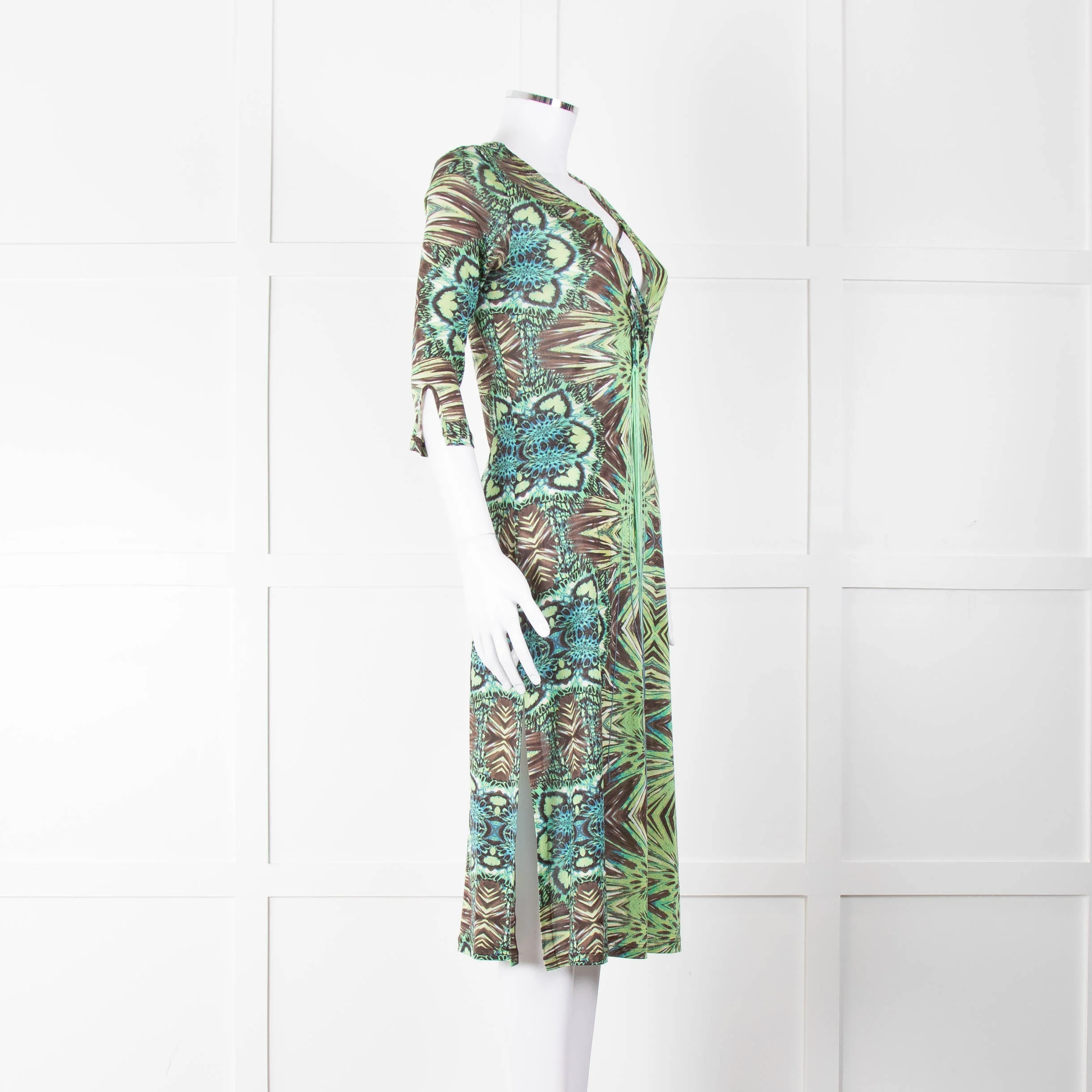 Roberto Cavalli Freedom Green Brown Print Cover Up Dress - Image 2