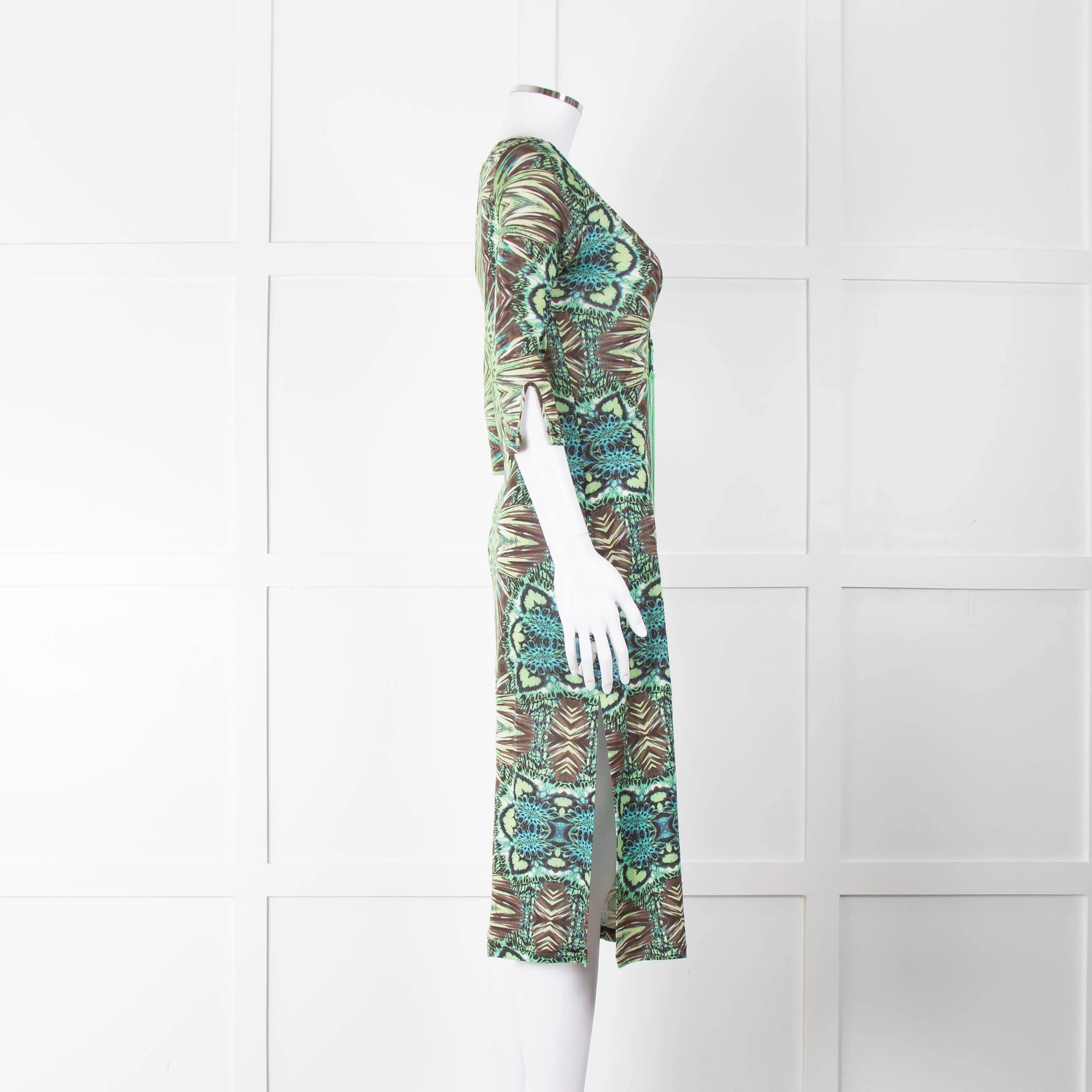 Roberto Cavalli Freedom Green Brown Print Cover Up Dress - Image 3