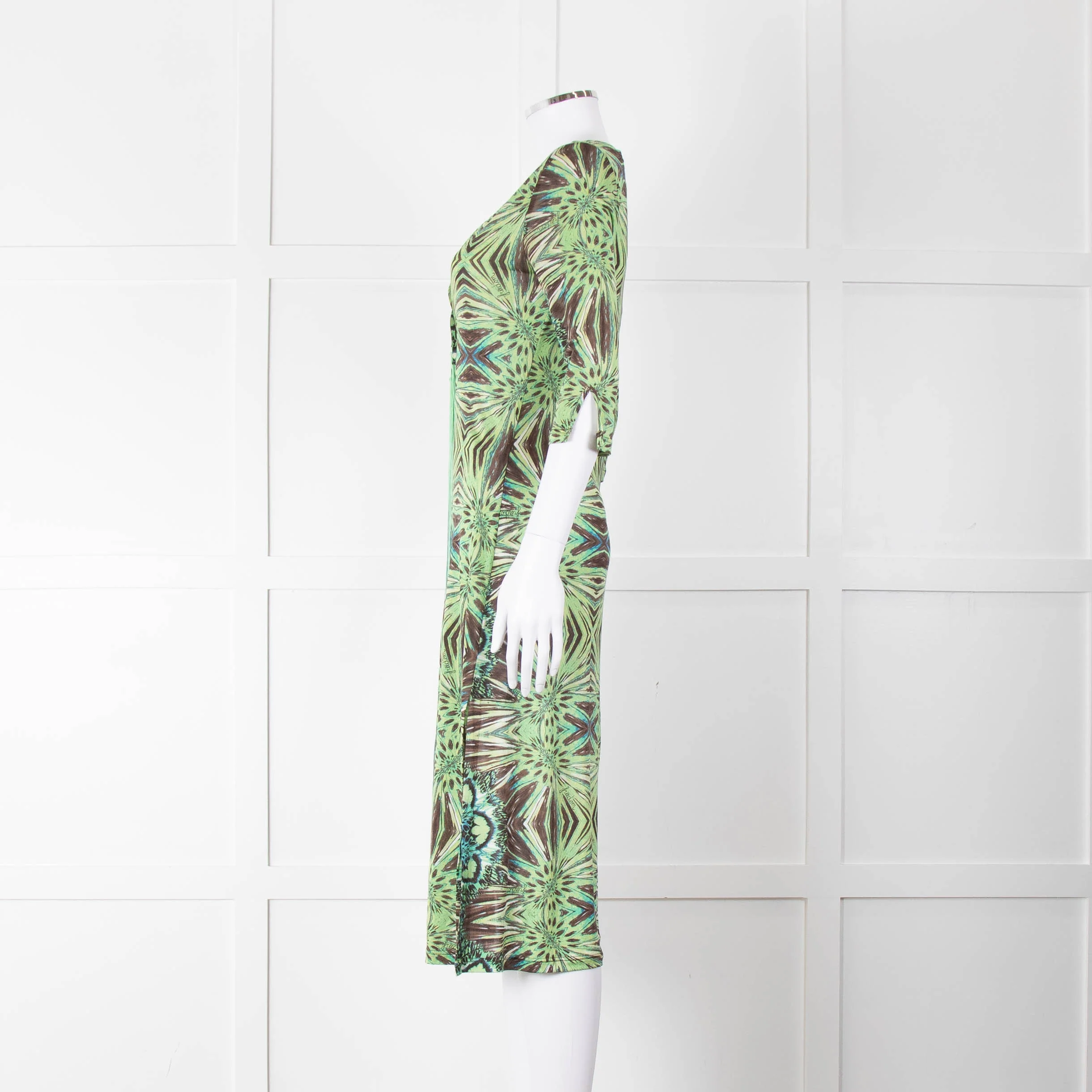 Roberto Cavalli Freedom Green Brown Print Cover Up Dress - Image 7