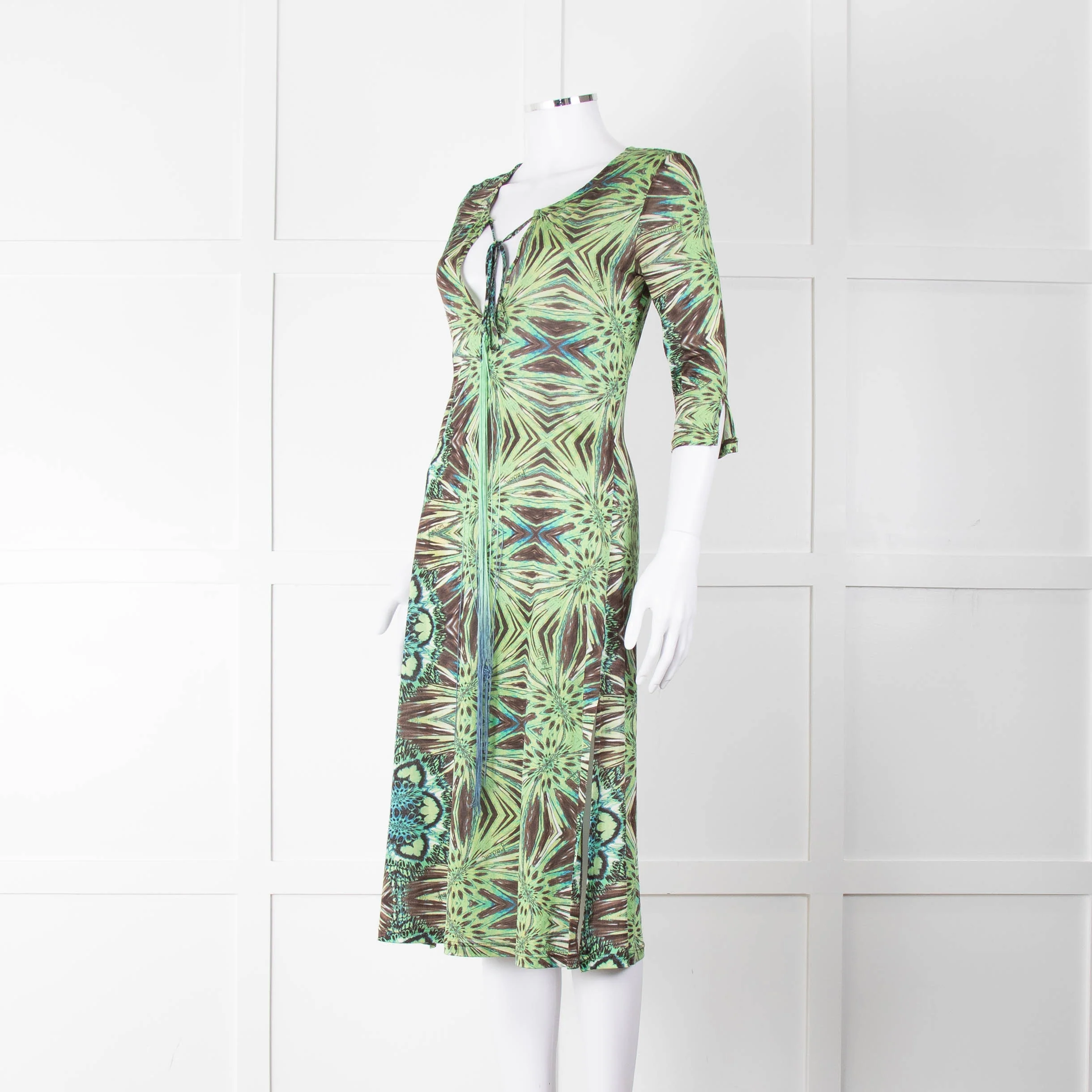 Roberto Cavalli Freedom Green Brown Print Cover Up Dress - Image 8