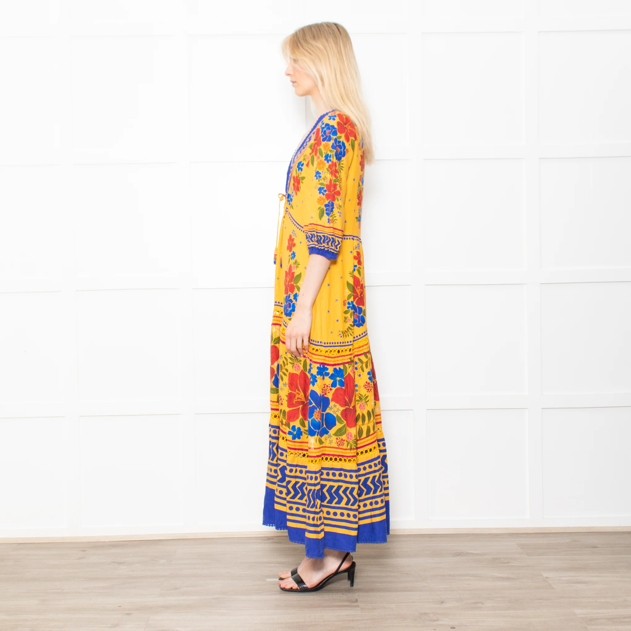 Farm Rio Yellow and Blue Floral Yard Lenzing Maxi Dress - Image 4