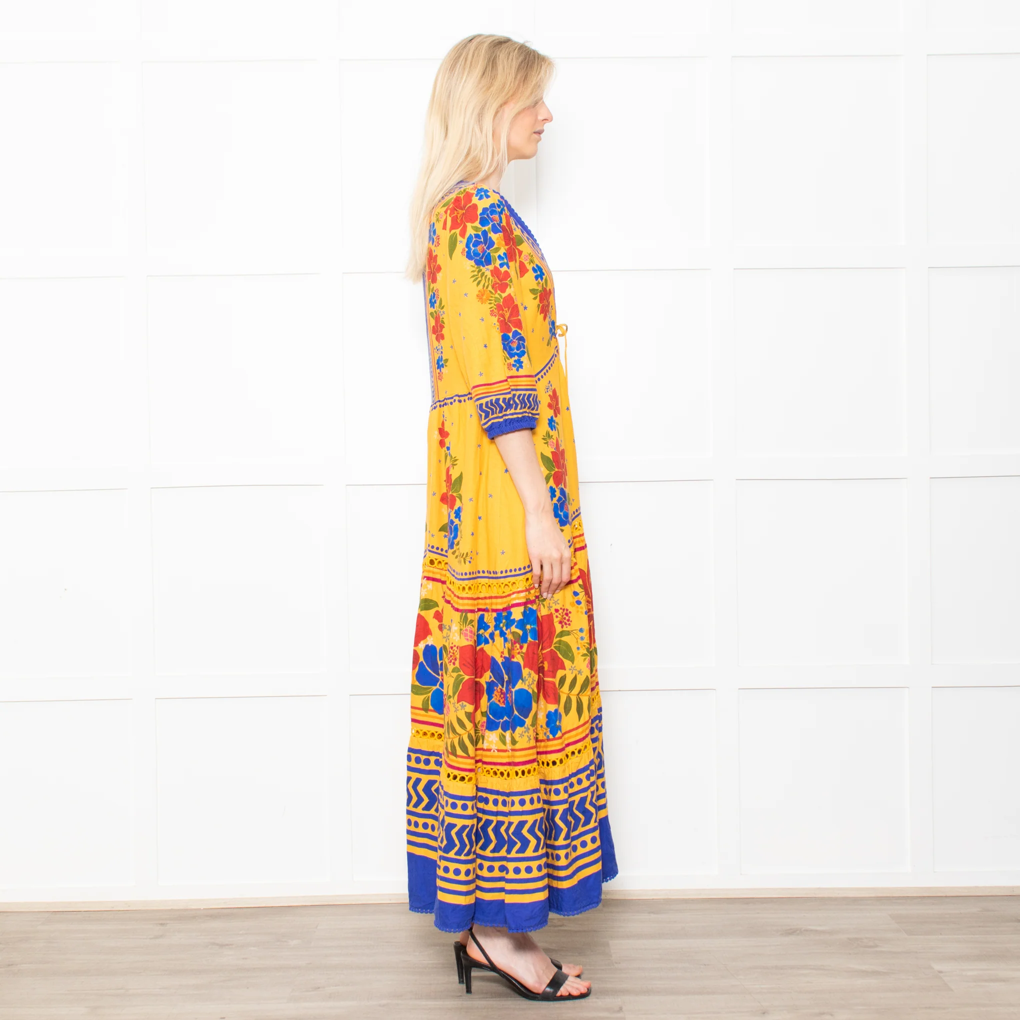 Farm Rio Yellow and Blue Floral Yard Lenzing Maxi Dress - Image 6