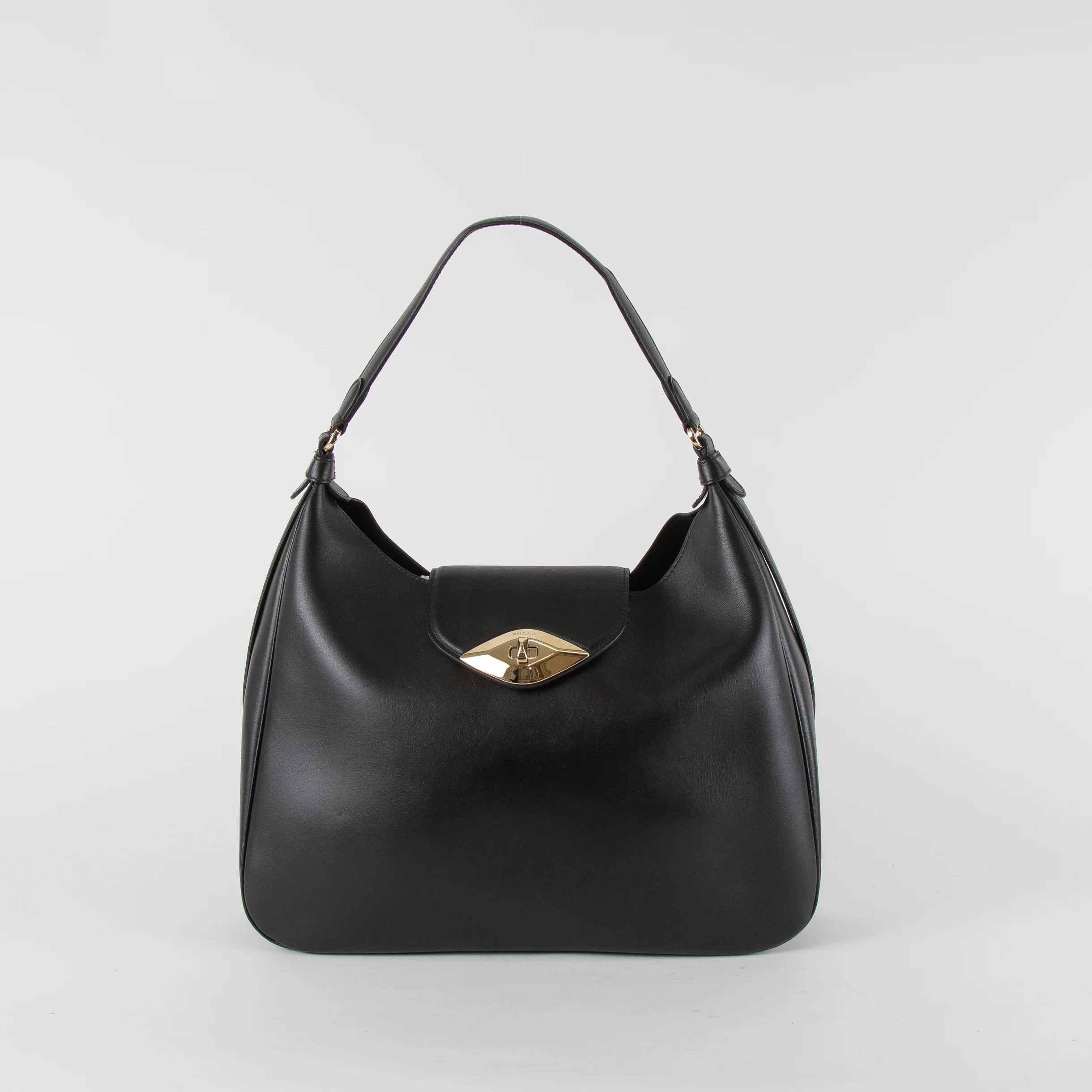Furla Black Leather Eye Hobo Tote