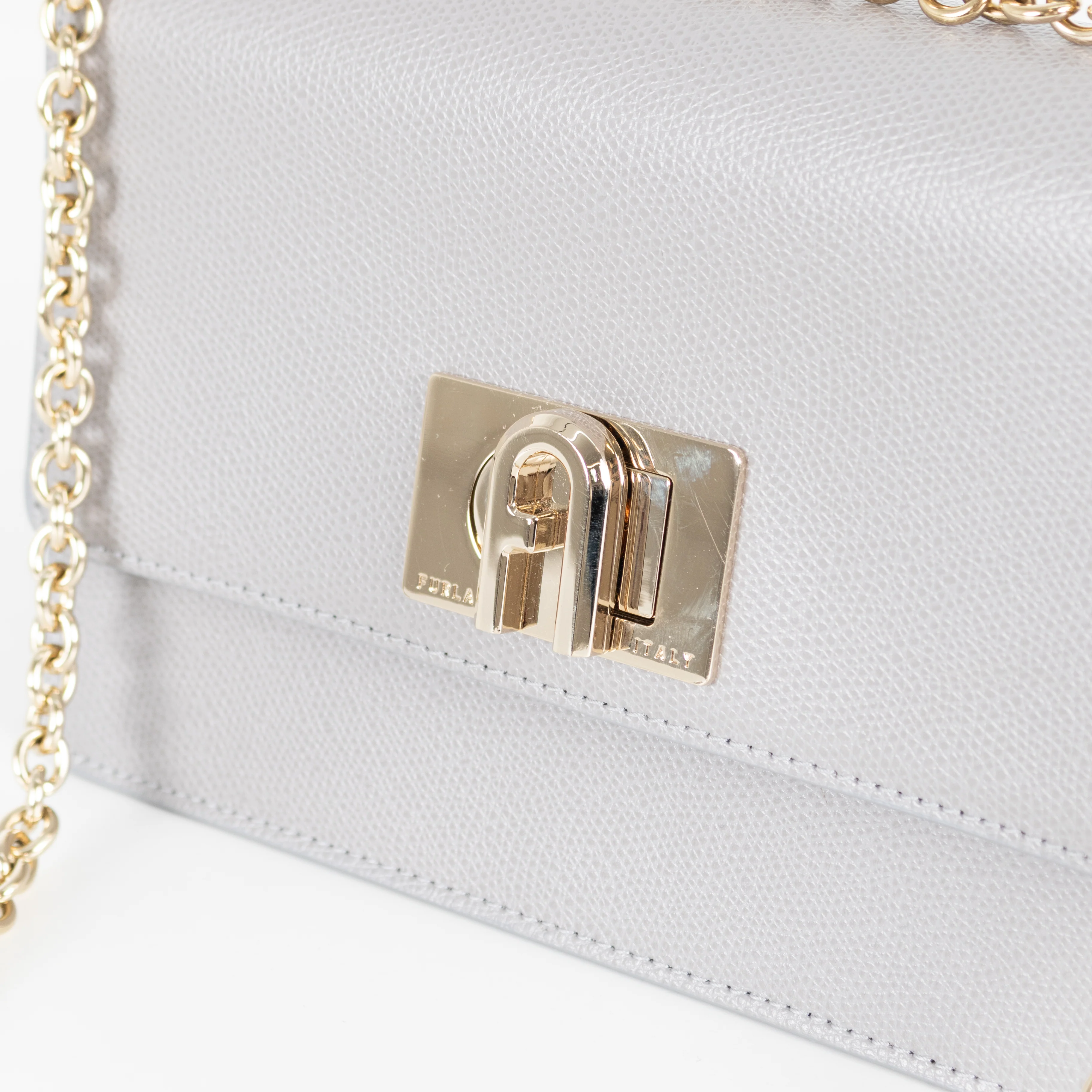 Furla Grey 1927 Grey Mini Crossbody With Fixed Gold Chain Strap - Image 9