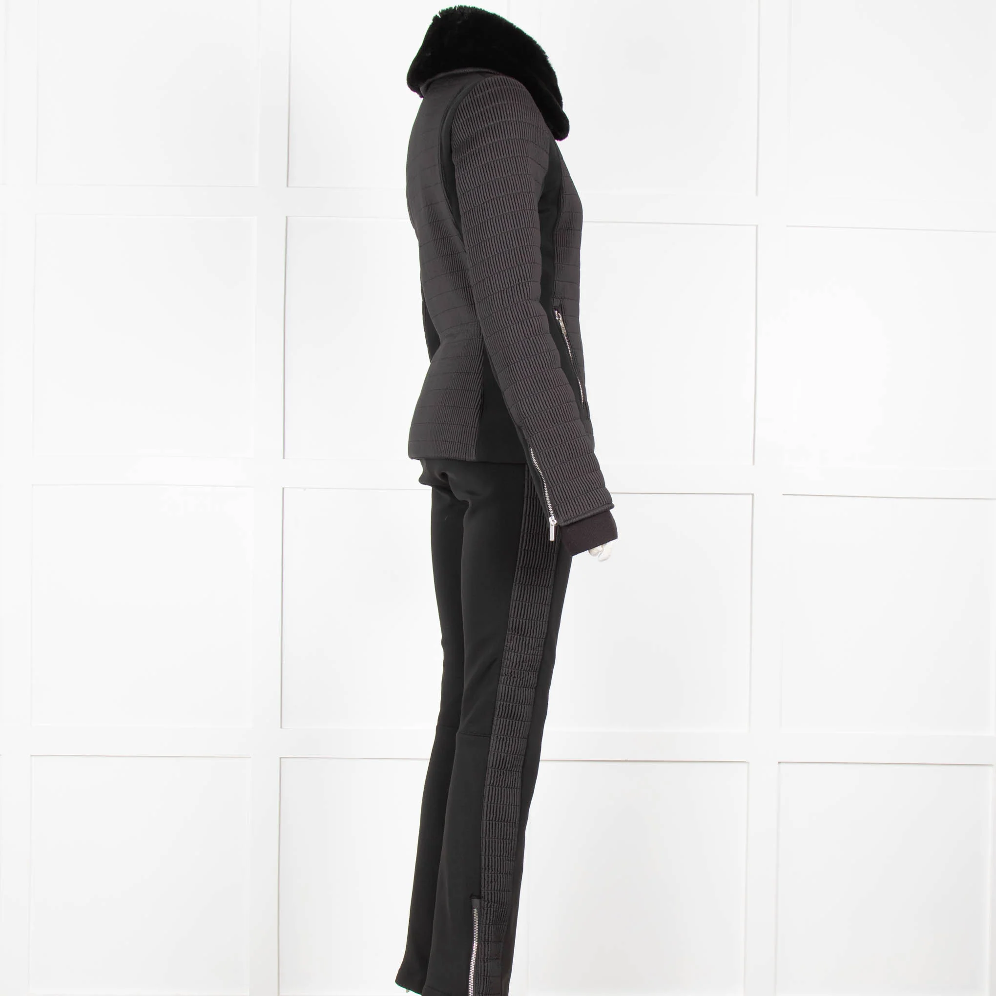 Fusalp Black Ski Jacket with Fur Collar and Salopettes - Image 2