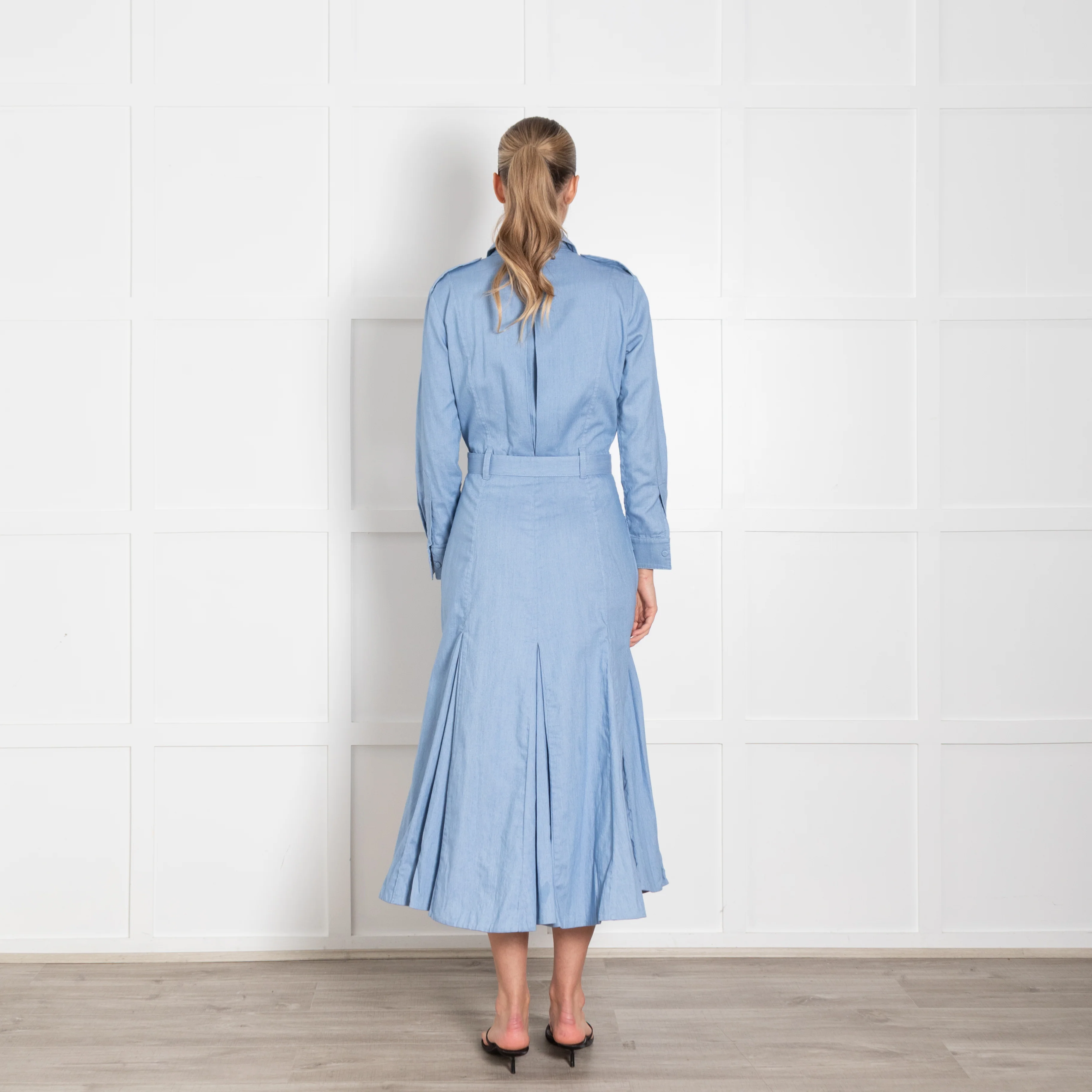 Gabriela Hearst Blue Pleated Belted Shirt Dress - Image 5