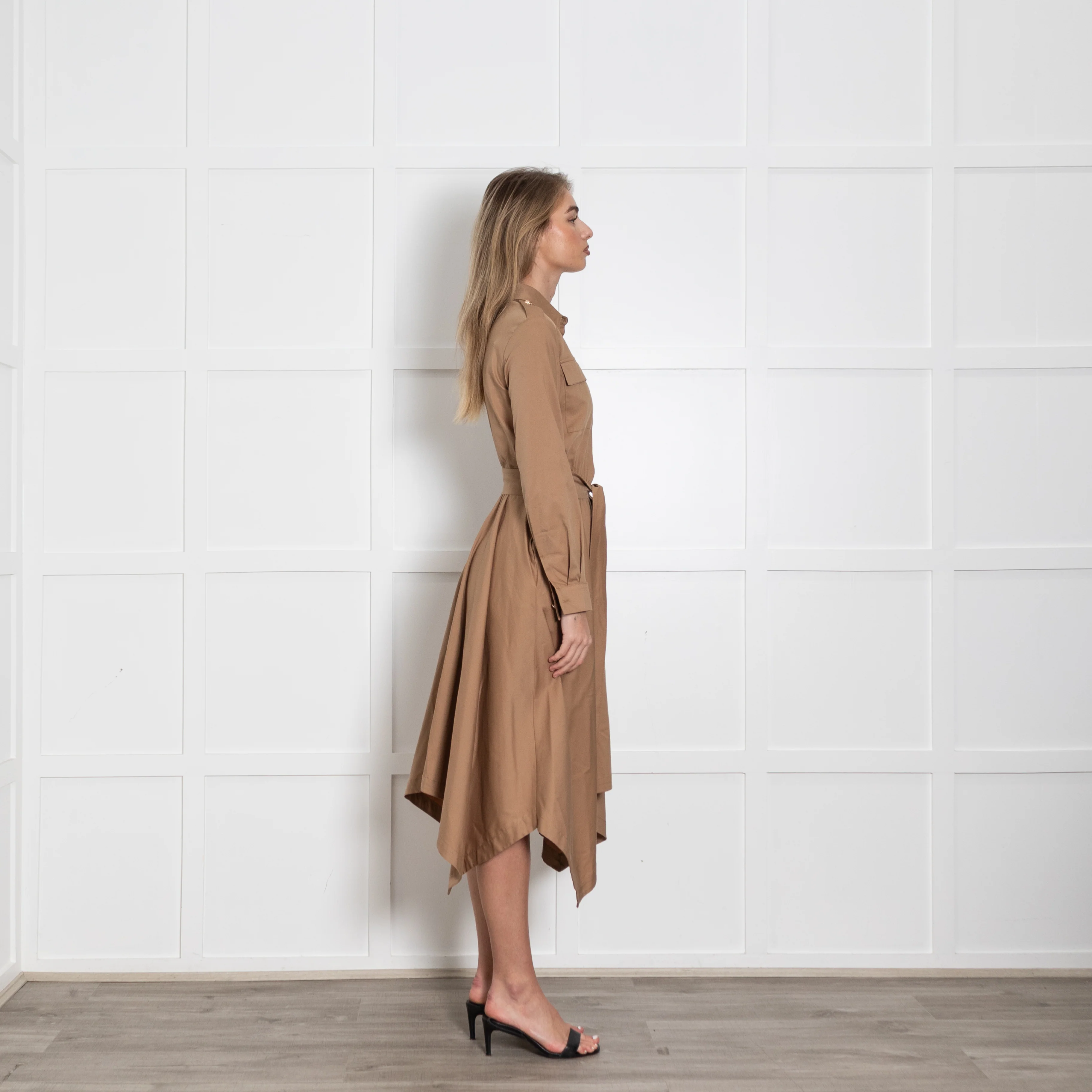 GAeLLE PARIS Brown Dress With Elasticated Waist & Belt - Image 6