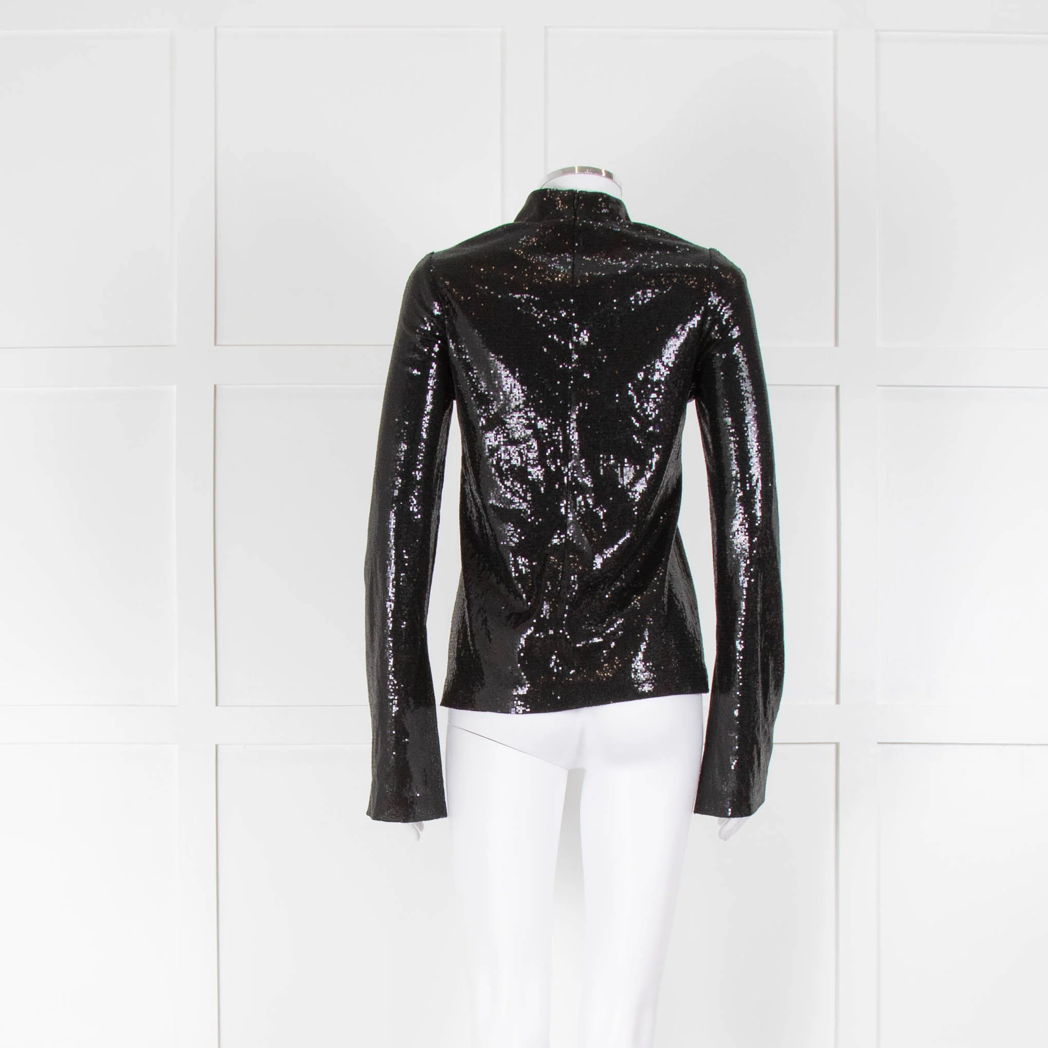 Galvan London Black Micro Sequins Long Sleeve Top - Image 3