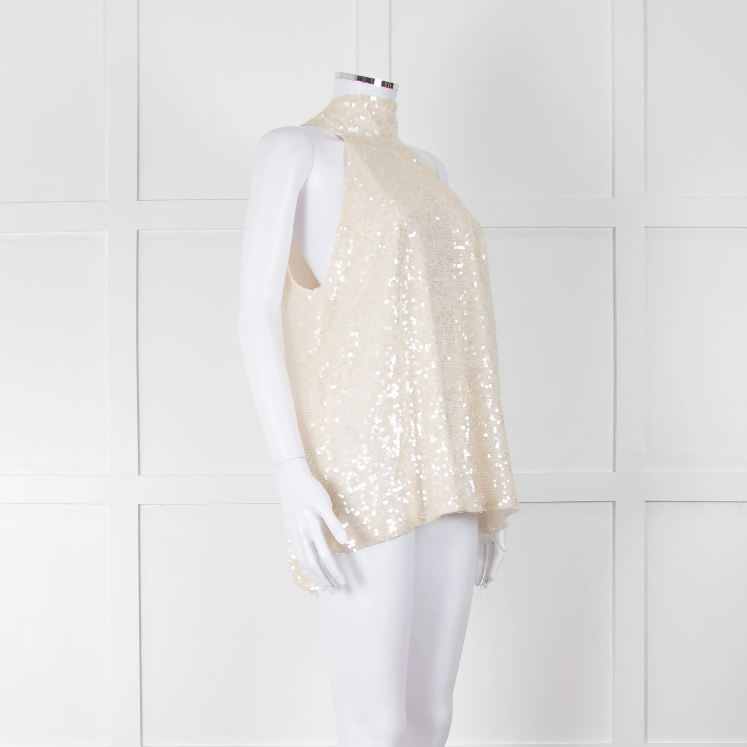 Galvan London Cream Sequin Halter Neck Top - Image 2