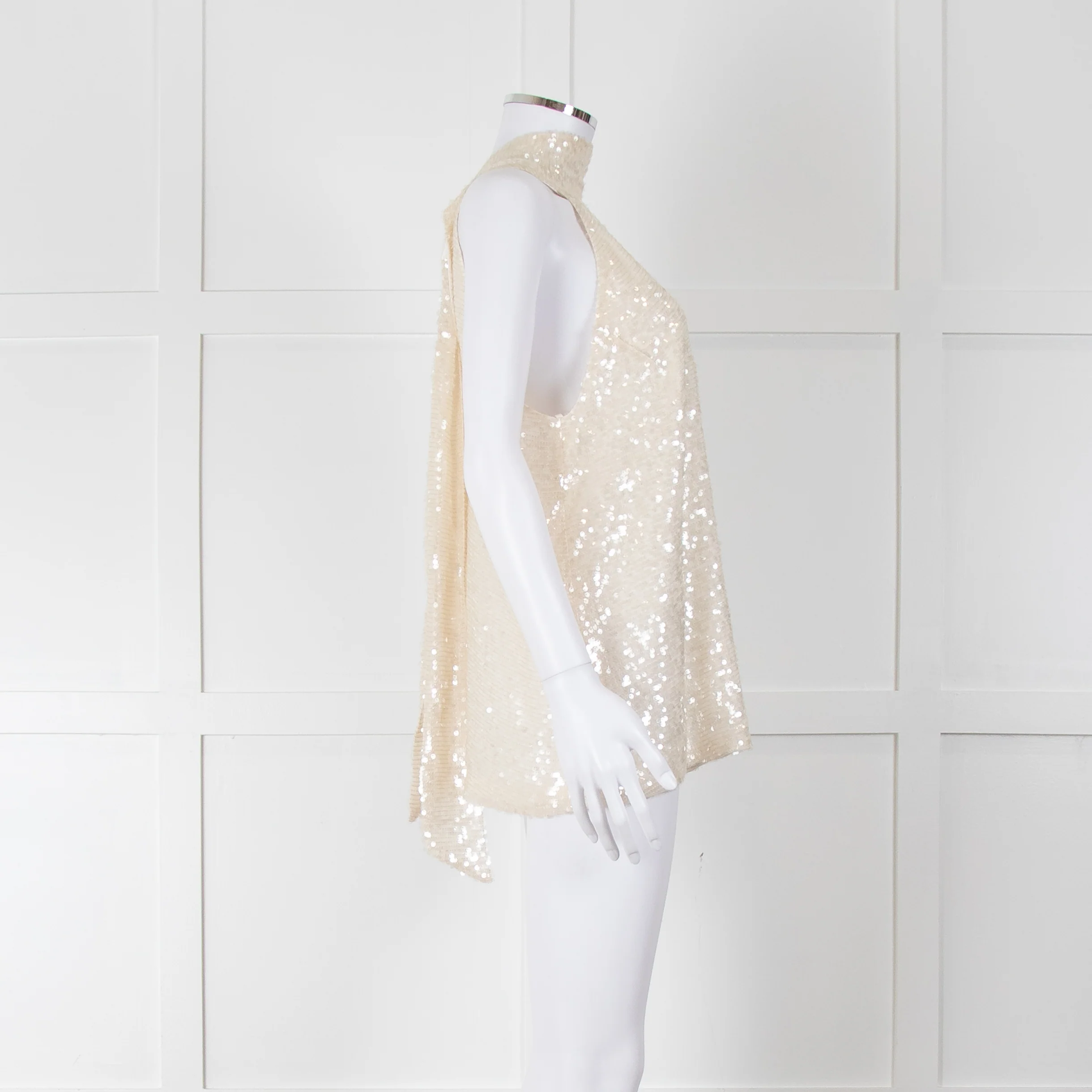 Galvan London Cream Sequin Halter Neck Top - Image 3