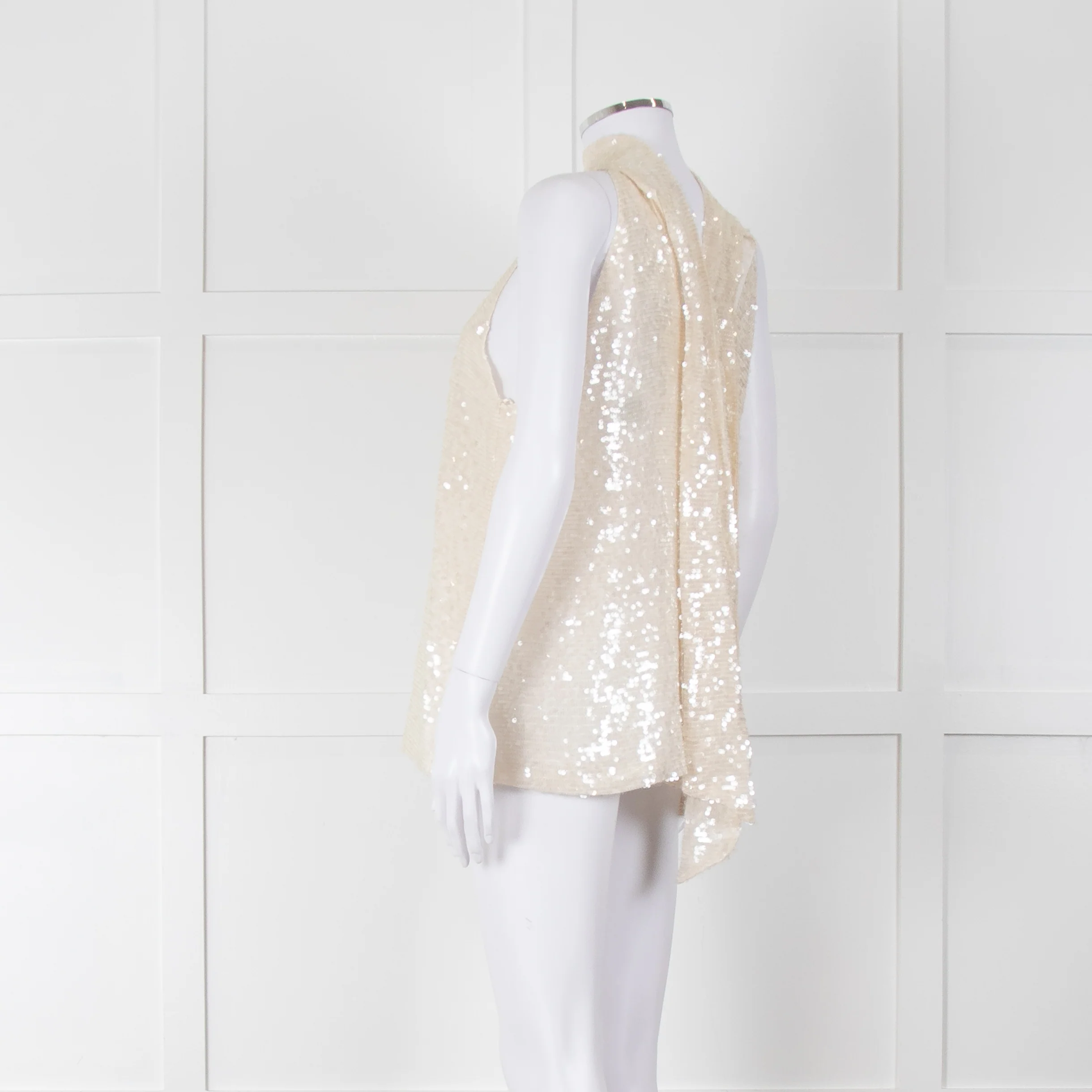 Galvan London Cream Sequin Halter Neck Top - Image 6