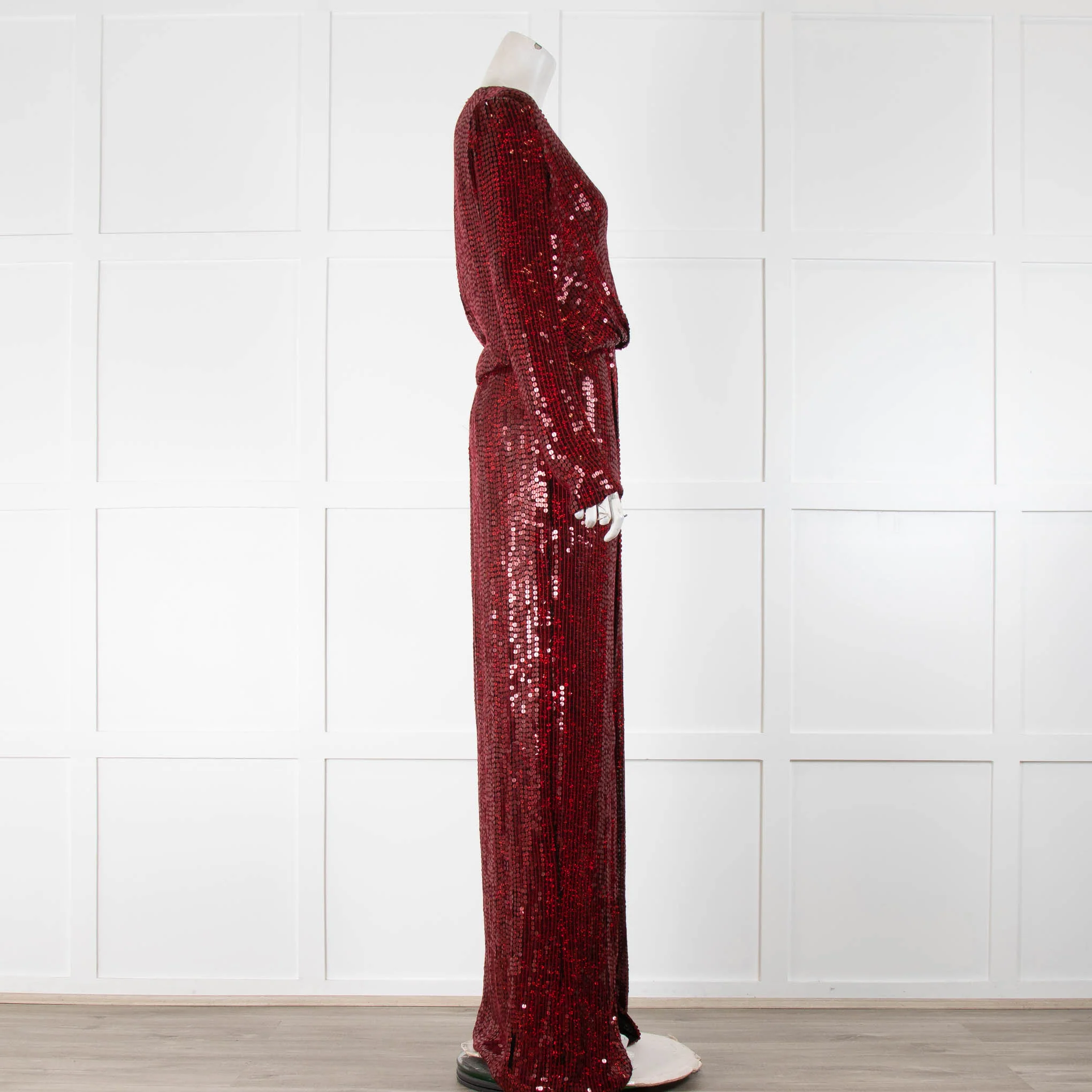 Galvan Red Sequin Front Split Long Sleeve Maxi Dress - Image 2