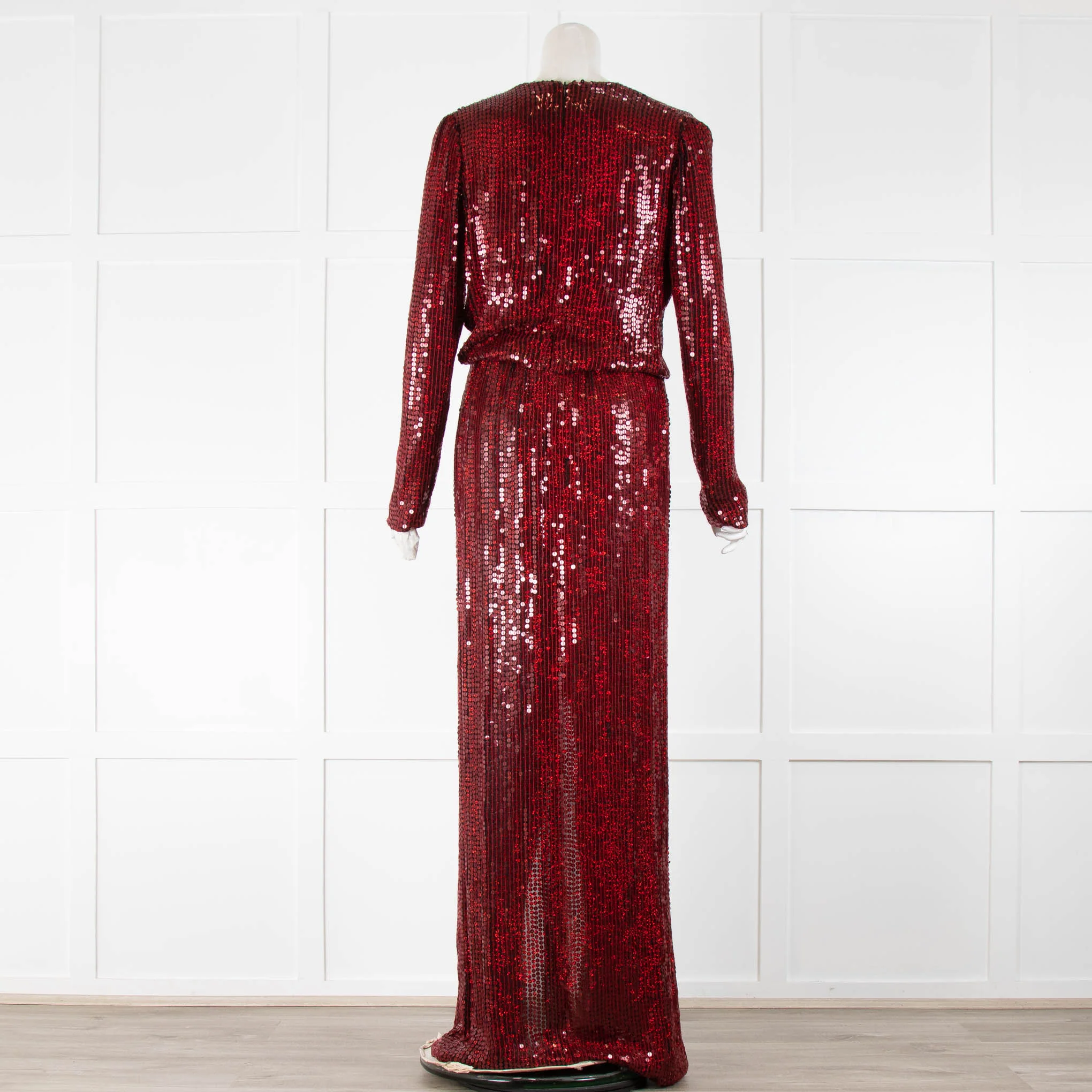 Galvan Red Sequin Front Split Long Sleeve Maxi Dress - Image 3