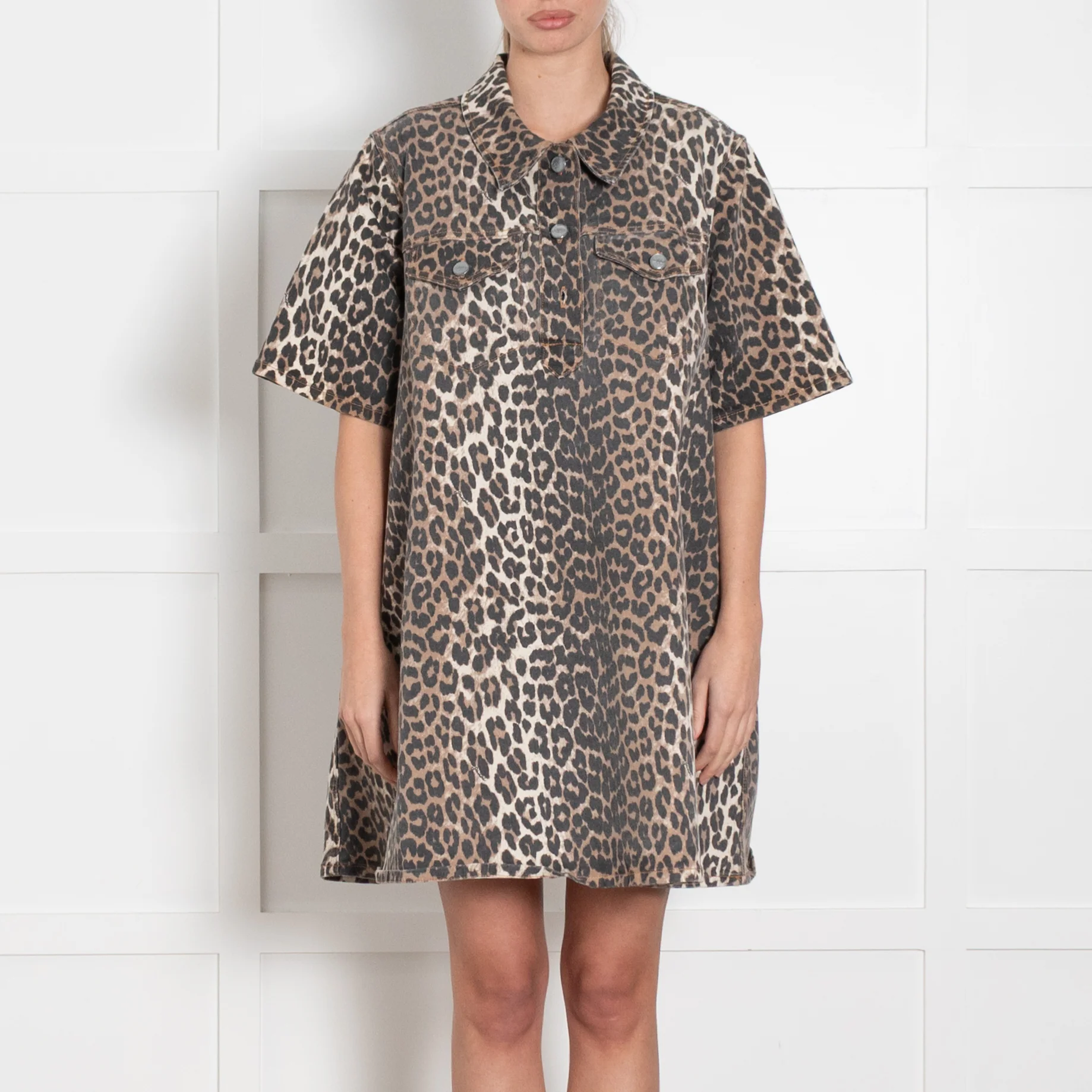 Ganni Animal Print Short Cotton Mix Dress - Image 2