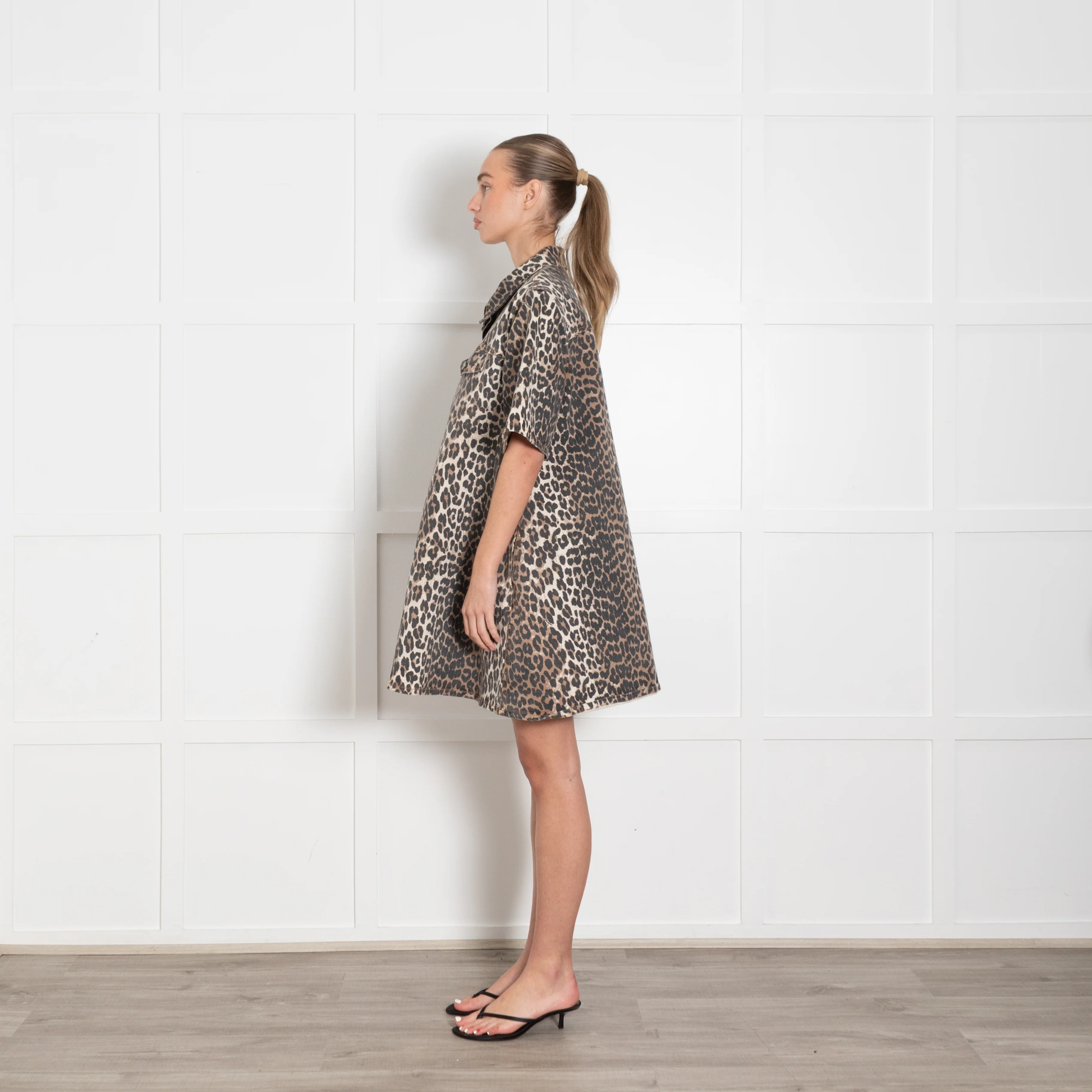 Ganni Animal Print Short Cotton Mix Dress - Image 4