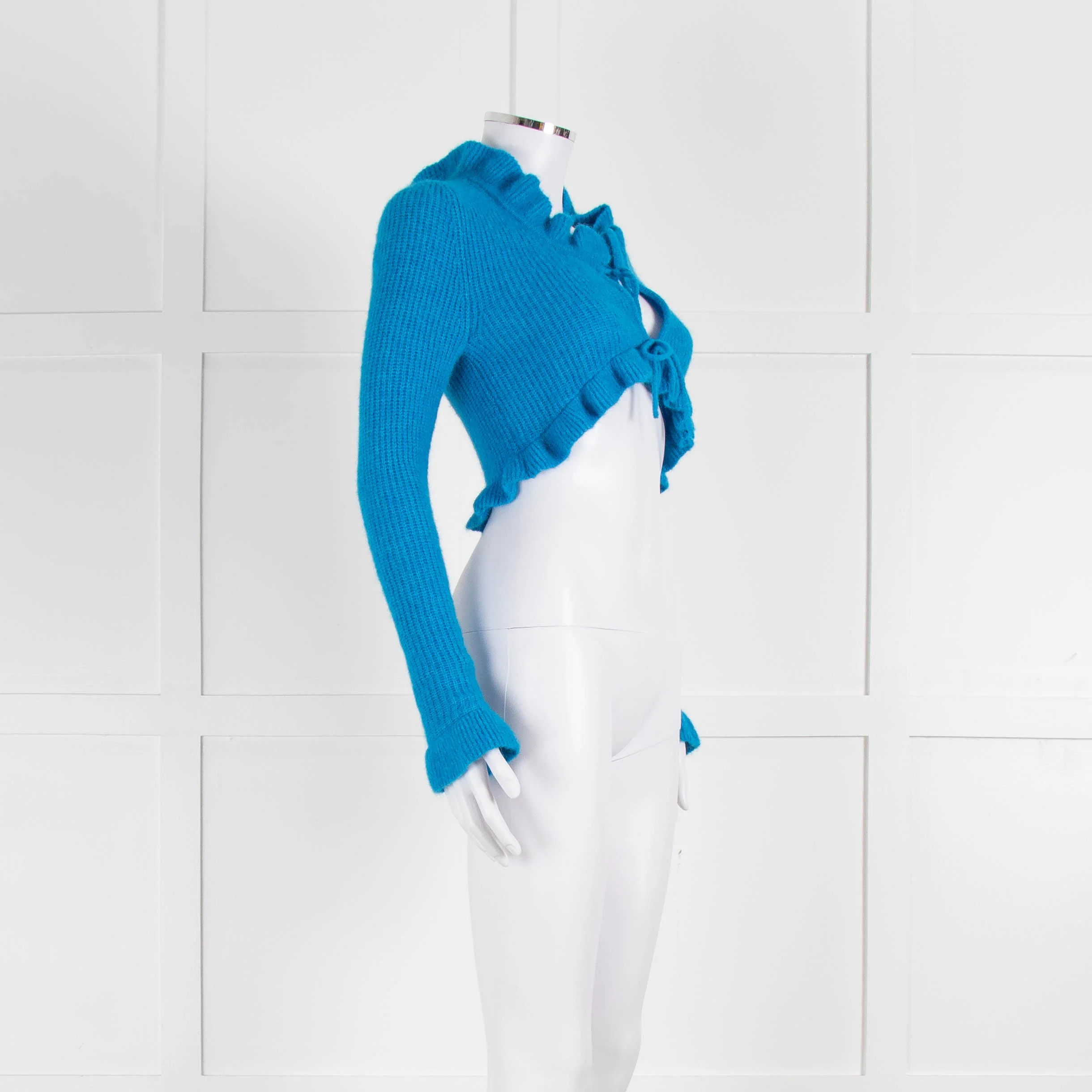 Ganni Azure Blue Cropped Cardigan With Ties - Image 2